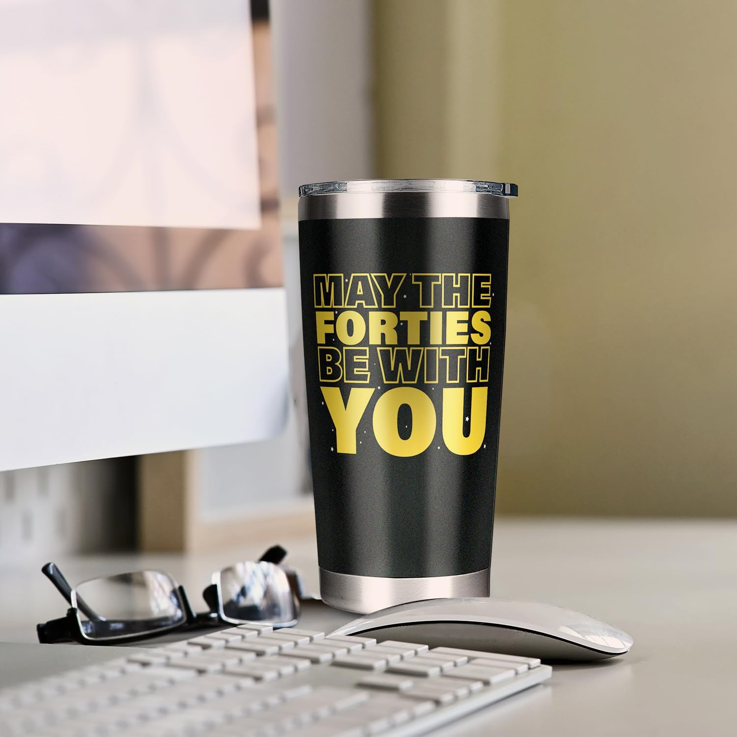 Fatbaby 40Th Birthday Tumbler, 20Oz Stainless Steel, May the Forties Be with You, Classic, Reusable, 1985 40Th Birthday Gift Cup for Men Women, Turning 40 image number 1