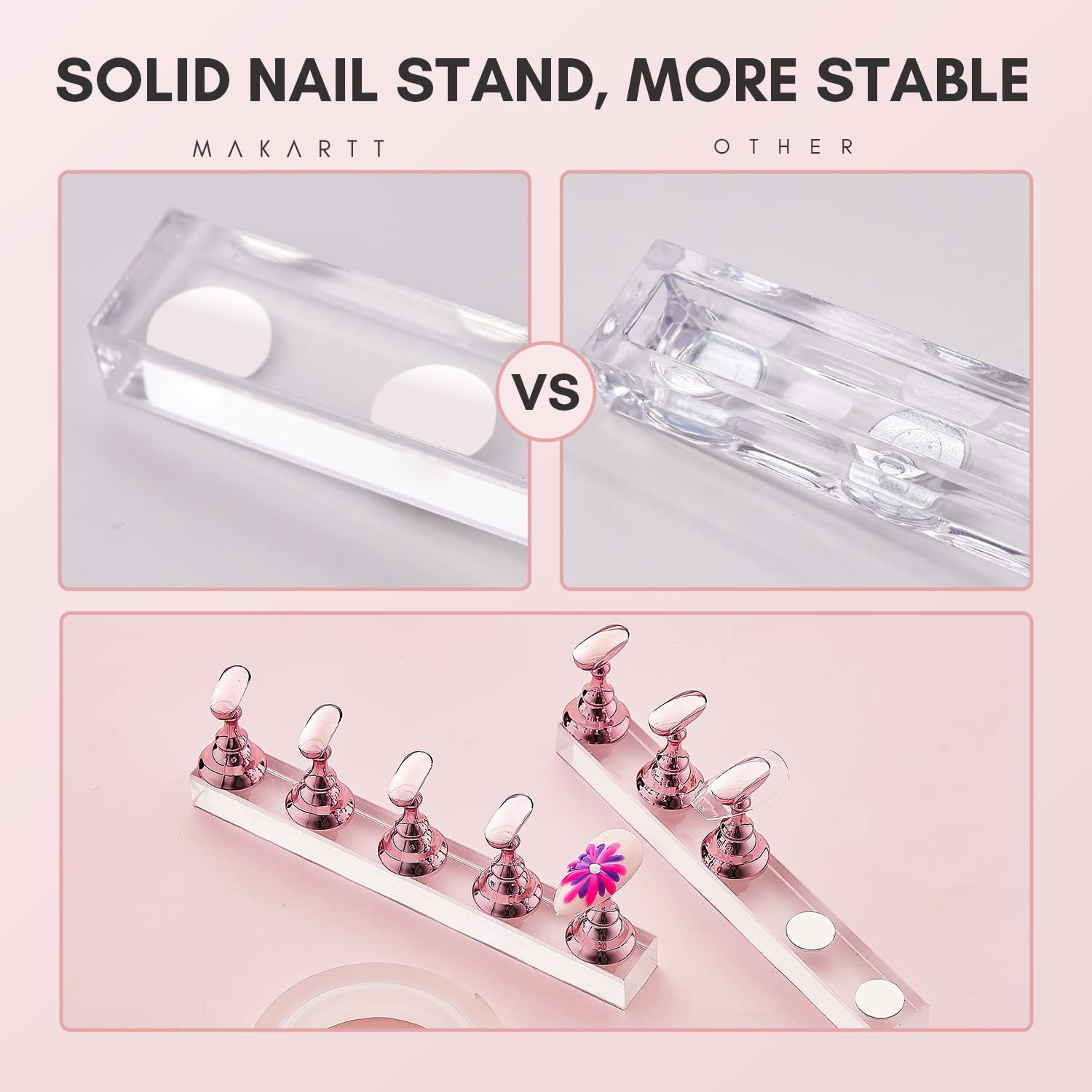 Makartt Nail Stand for Nails Art Display Practice Nail Holder for Painting Nails Stand for False Nail Press on Designs Magnetic Fake Nail Holder with 1M Double-Sided Tape for Home DIY Salon Supplies - White+Black image number 4