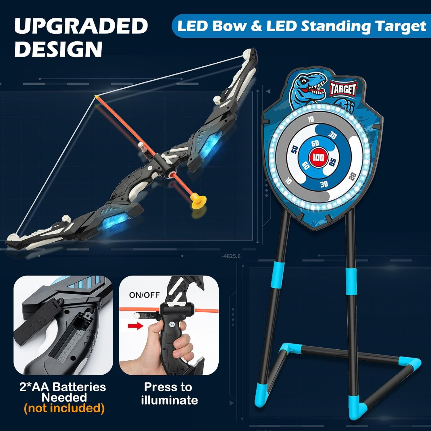 Kids LED Standing Archery Set with Bow & Arrows &ndash; Outdoor Sports Toy for Boys & Girls Ages 4-12, Safe & Fun Target Practice Game, Blue image number 3