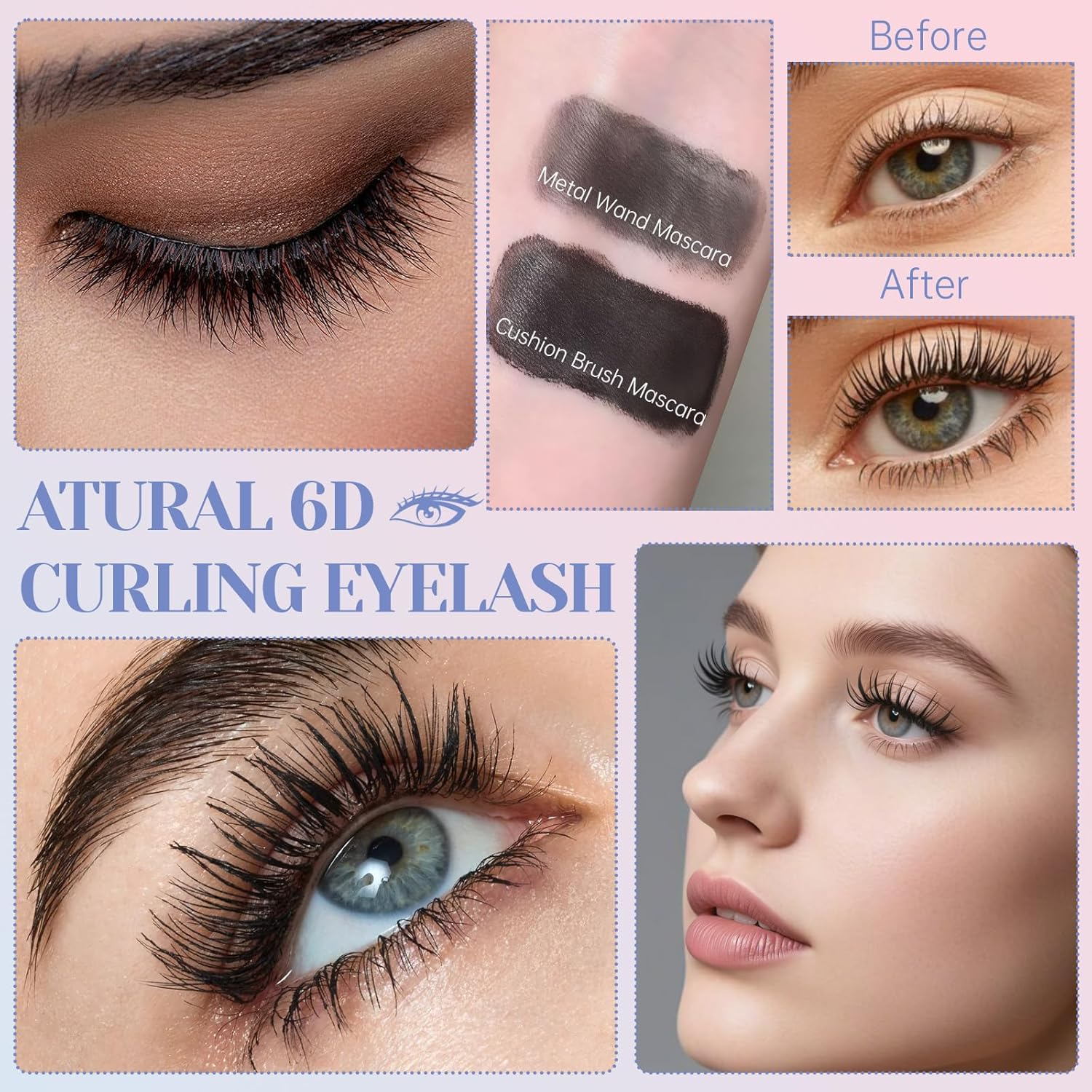 DAGEDA Double-End Metal Mascara, Iron Wand Mascara Waterproof, 3D Curling Eyelash Mascaras Brushless Brush Washable, Smudge Proof, Non-Clumping, Long Eyelashes Iron Eye Makeup, Black - Black image number 2