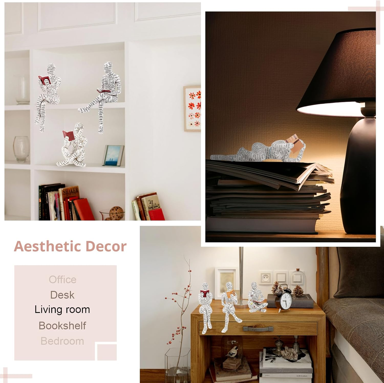 Puthiac Living Room Shelf Decor - Reading Woman Figurine Sculpture Thinker Statue - Modern Abstract Home Decor for Living Room, Office, Bedroom - Elegant and Aesthetic Decoration Statue 05 image number 4