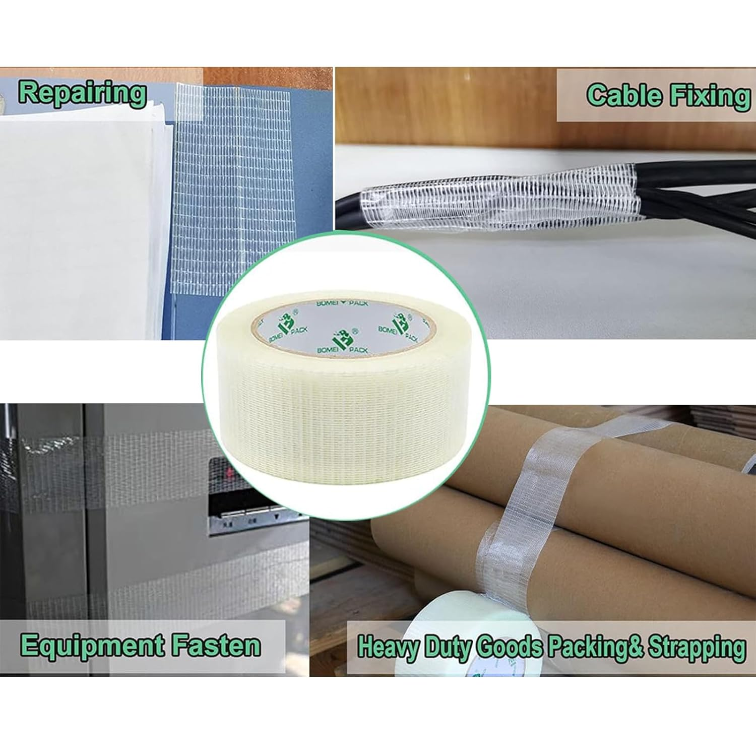 Yeanifeana 2 Rolls Fiberglass Tape (25Mm X 50M), Reinforced Strapping Tape with Filament for Fixing, Binding, Sealing, Durable, Waterproof Adhesive Tape, 100M Total Length image number 4