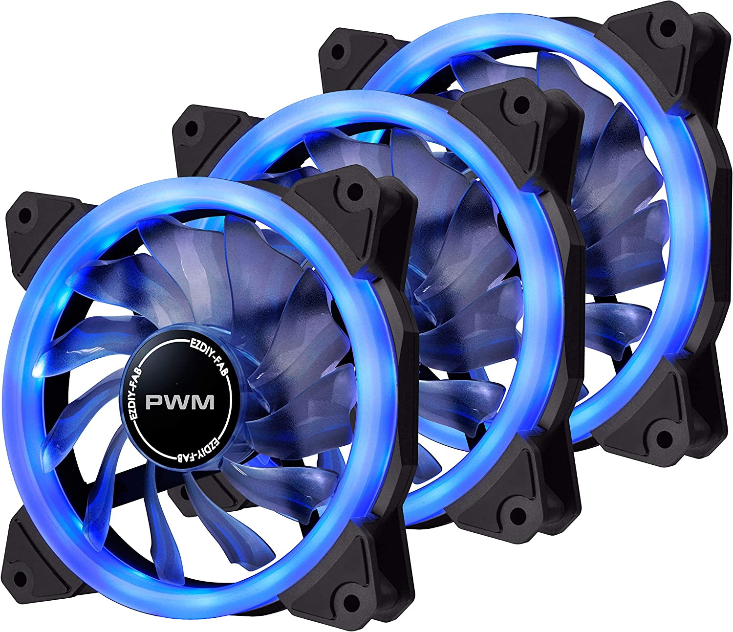 EZDIY-FAB 120Mm PWM Blue Single Ring Fan, Blue LED PWM Case Fan for PC Case,High Airflow Quiet and Radiators(4-Pin) - 3 Pack image number 3