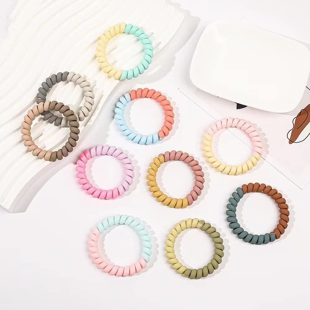 6Pcs Spiral Hair Ties for Women Phone Cord Tellie Telly Coil Plastic Tele Coiled Telephone Cord Stretchy Bracelet Hair Ties for Thick Hair Big Coils (Mixed Color) image number 1