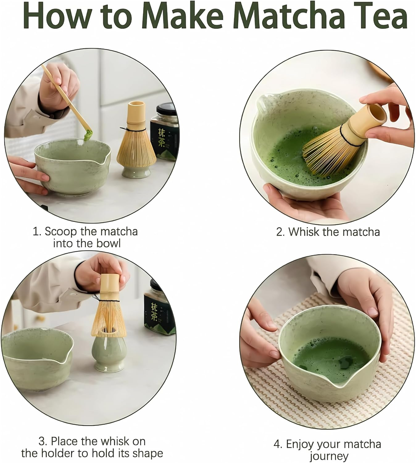 7PCS Premium Japanese Ceramic Matcha Whisk Set Traditional Ceremonial Matcha Kit Tea Set with Bowl, Bamboo Whisk, Sifter, Spoon, Whisk Holder, Tea Towel Best Gift Set for Men & Women Birthday/Wedding image number 2