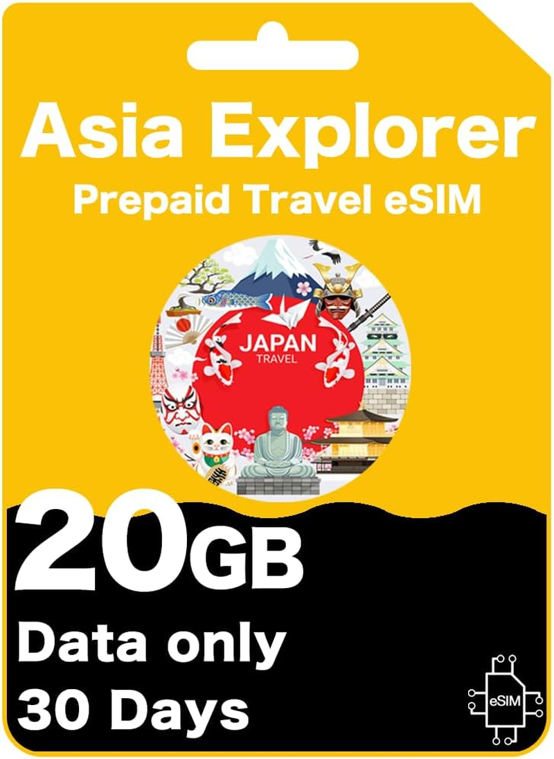 Asia Explorer Prepaid Travel Esim - 10 Countries, High-Speed Data for 30 Days, Data-Only (30GB (30 Days))