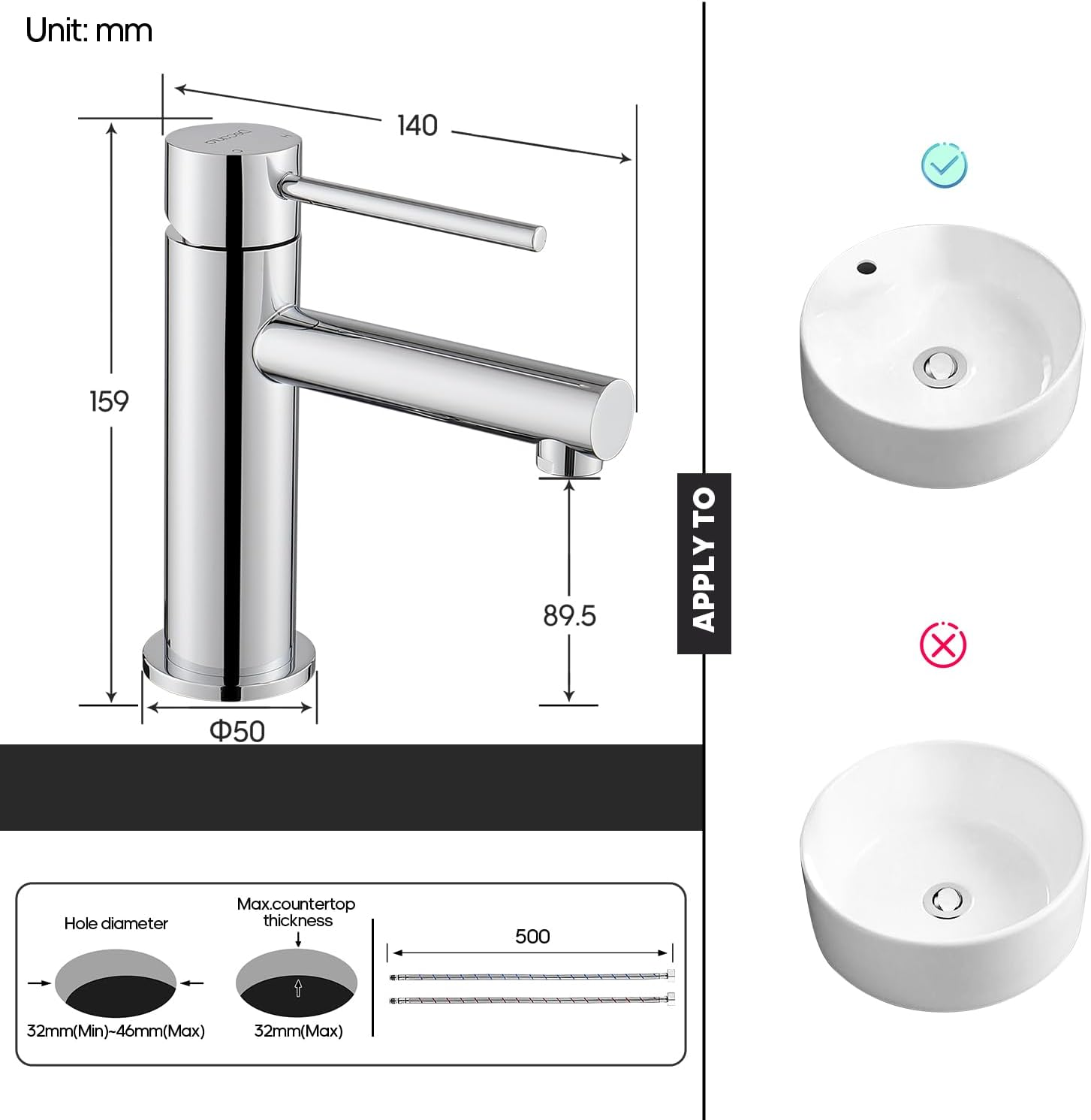 Decaura Basin Mixer Tap for Small Sink, Lead-Free Bathroom Sink Taps, WELS Water-Saving Sink Faucet (Chrome, Spout Height-89Mm) image number 4