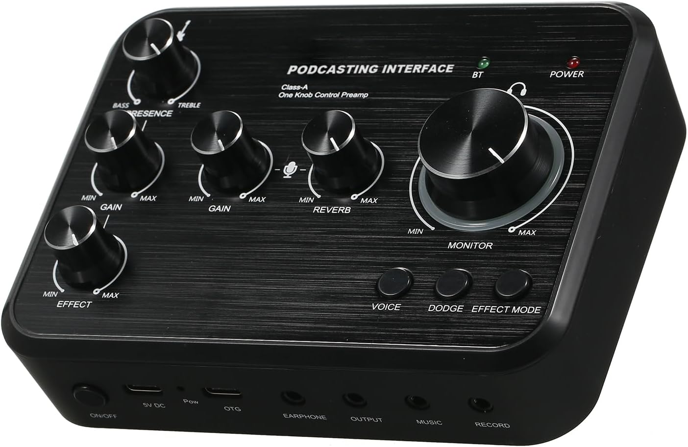 Domary Professional Sound Card for Instrument Playing and Singing Rechargeable Podcast Production Studio One Knob Control Preamp Live Sound Card with 5 Sound Effects for Karaoke Singing image number 1