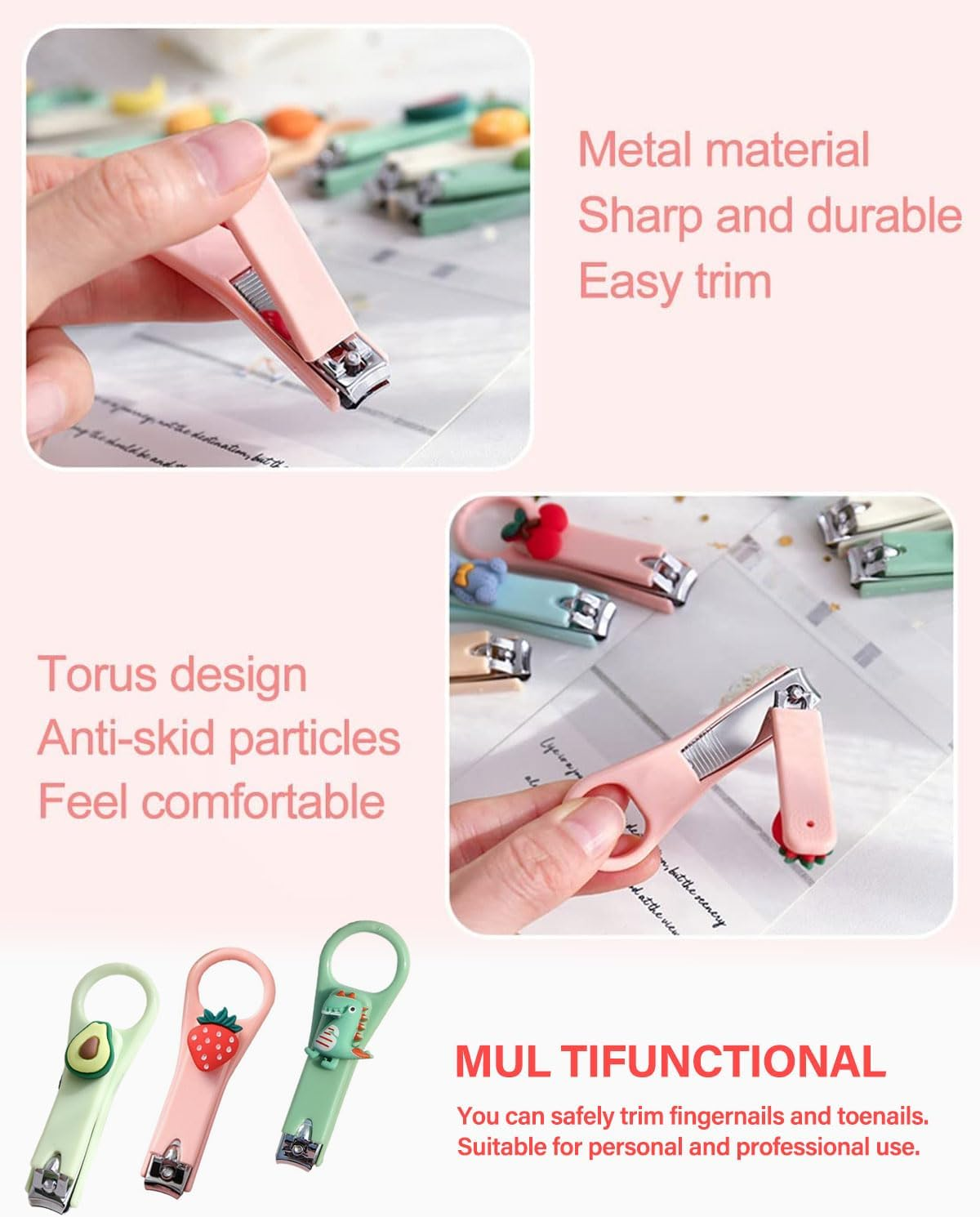 SCJJZ Kids Cartoon Mini Nail Clippers, 3 Pieces, Stainless Steel, Multicoloured, Safe Design, Suitable for Boys, Girls, Women image number 3