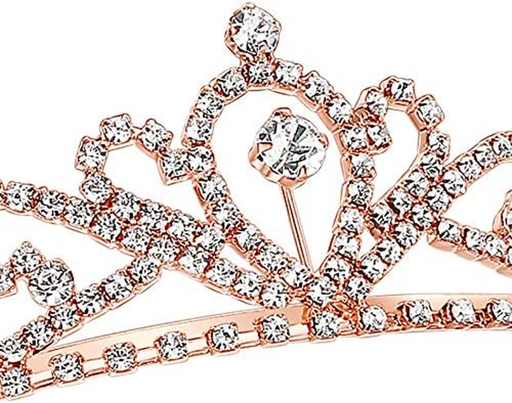 Lovelyshop Handmade Rhinestone Waterdrop Tiara for Wedding Prom Birthday Pageant - Rose Gold