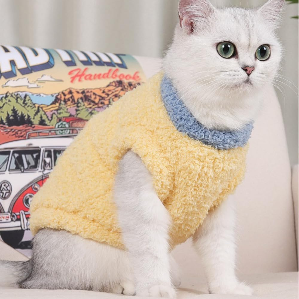 FUNAT Comfortable Plush Cat Clothes, Winter Thick Soft and Warm Pet Clothing, Thick Cat Shirt for Winter, Cold Weather Cat Clothes, Soft Kitten Sweater image number 2