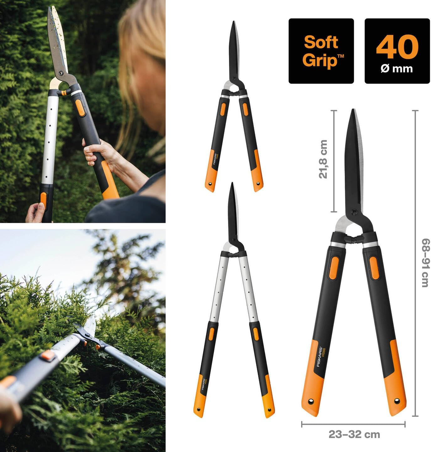 Fiskars Smartfit Hedge Shear HS86, Telescopic, Non-Stick Coating, High-Quality Steel Blades, Length: 68-93 Cm, Black/Orange, 1013565 image number 1