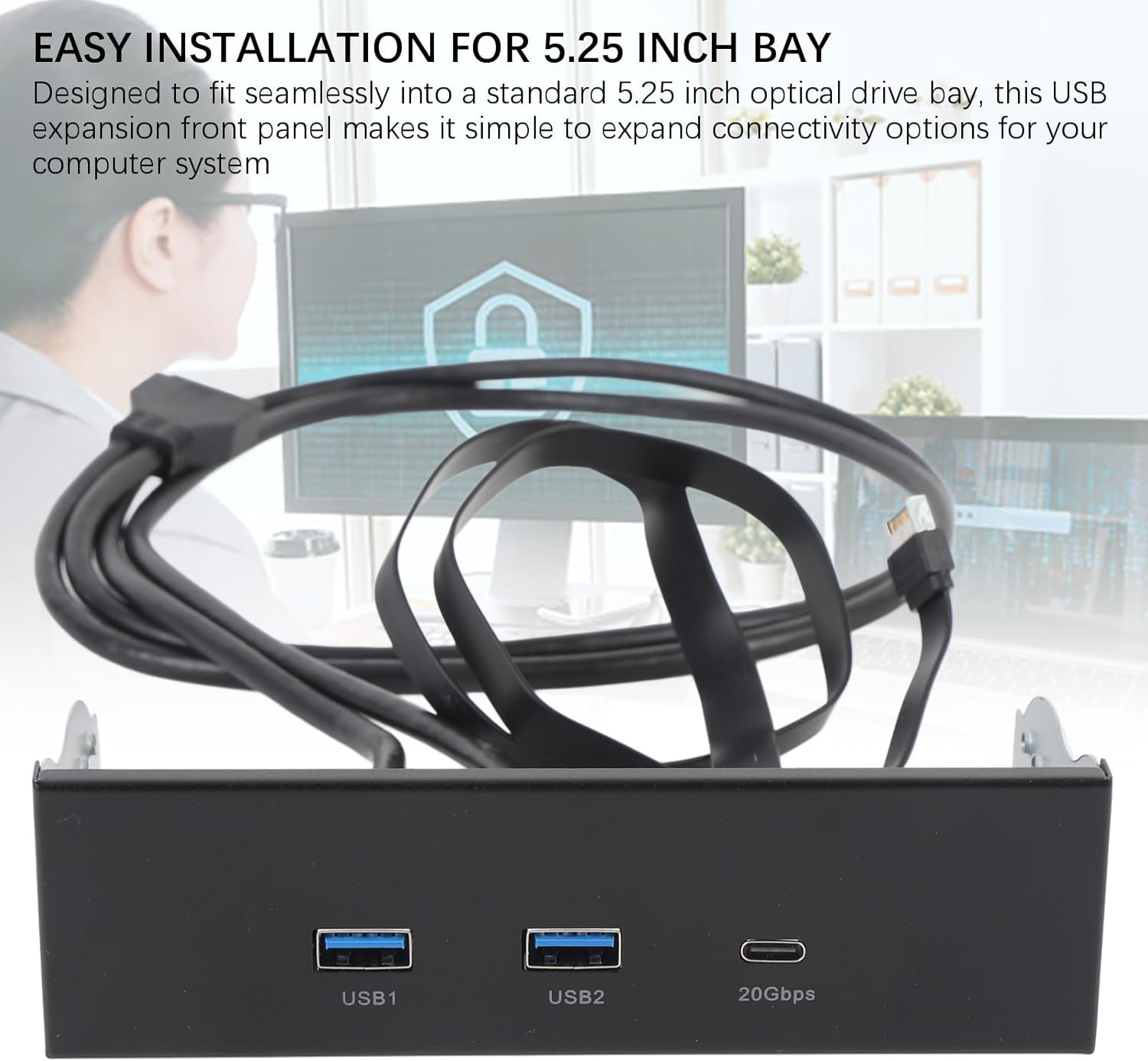 USB Front Panel Hub, Gen2X2 USB a Type C 3 Ports, Optical Drive 5.25-Inch Front Panel, 19 Pin 20Gbps Optical Drive Extension Panel, Computer Expansion Board image number 1