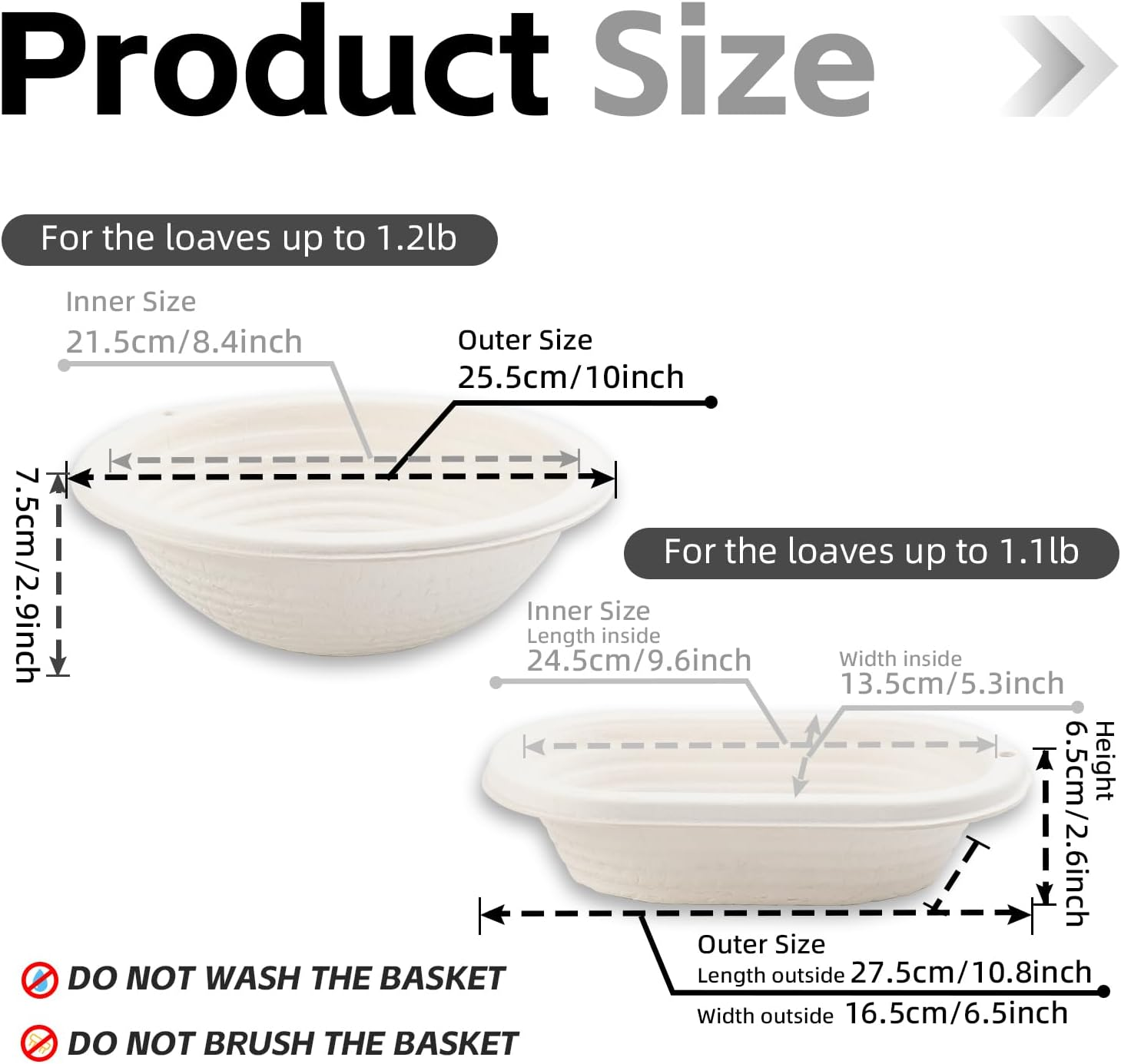 Sourdough Banneton Pulp Bread Proofing Basket with Linen Liner 10Inch round and 11Inch Oval Set 2 for Homemade Artisan Bread Baking Supply image number 5