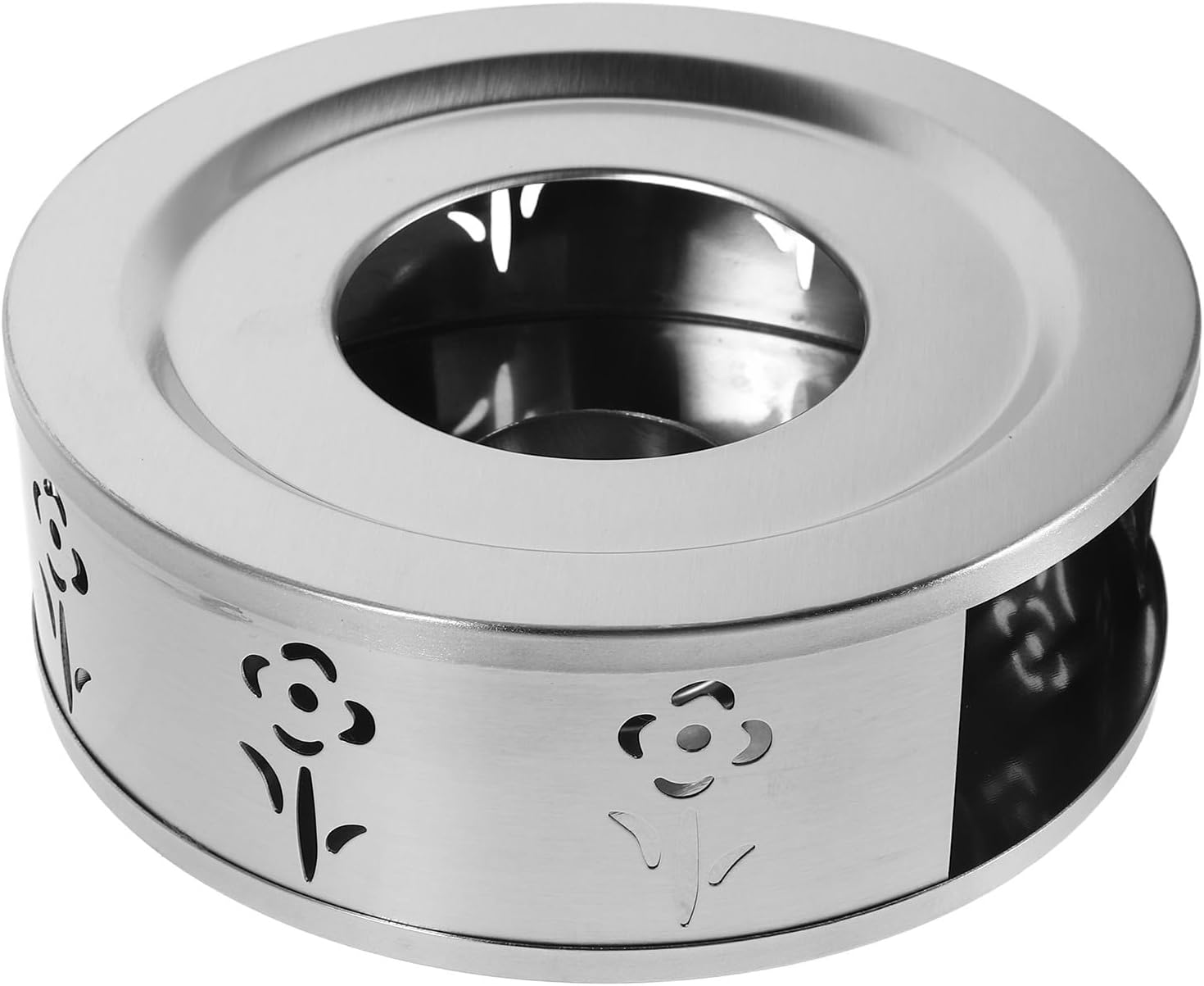 DONFAMDS Stainless Steel Teapot Warmer with Artistic Flower Pattern Convenient Warm Tea Base for Espresso Coffee Milk User-Friendly Water Kettle Heater Stand for Household and Outdoor Use