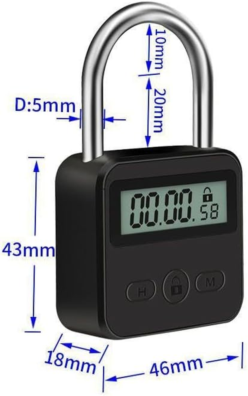 Metal Timer Lock - Electronic Time Padlock with LCD Display - USB Rechargeable (Black) image number 4