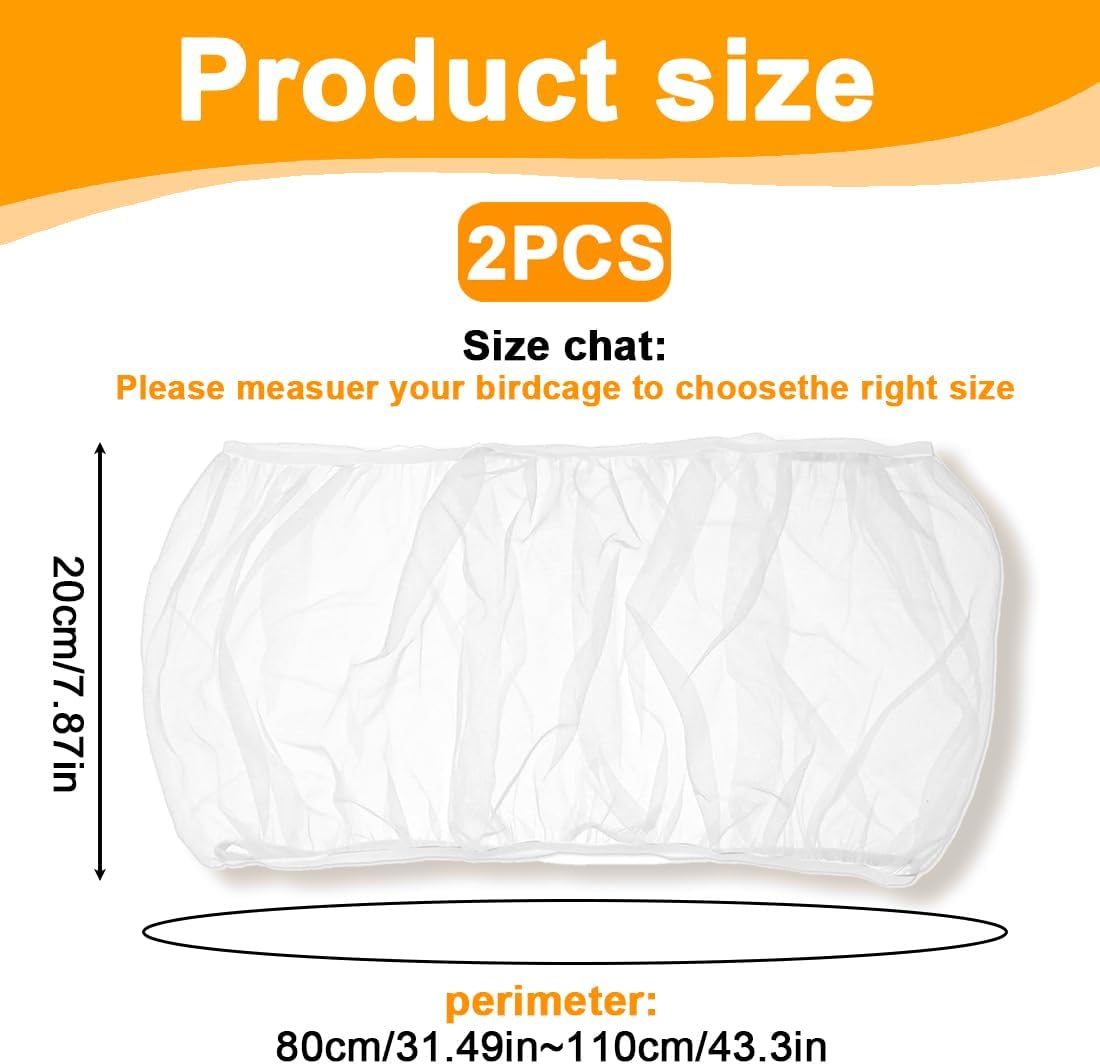AOEVUIR Pack of 2 Bird Cage Cover Protective Net, Seed Catcher for Bird Cages, Parrots, Nylon Mesh, Suitable for Cages with a Circumference of 80-110 Cm