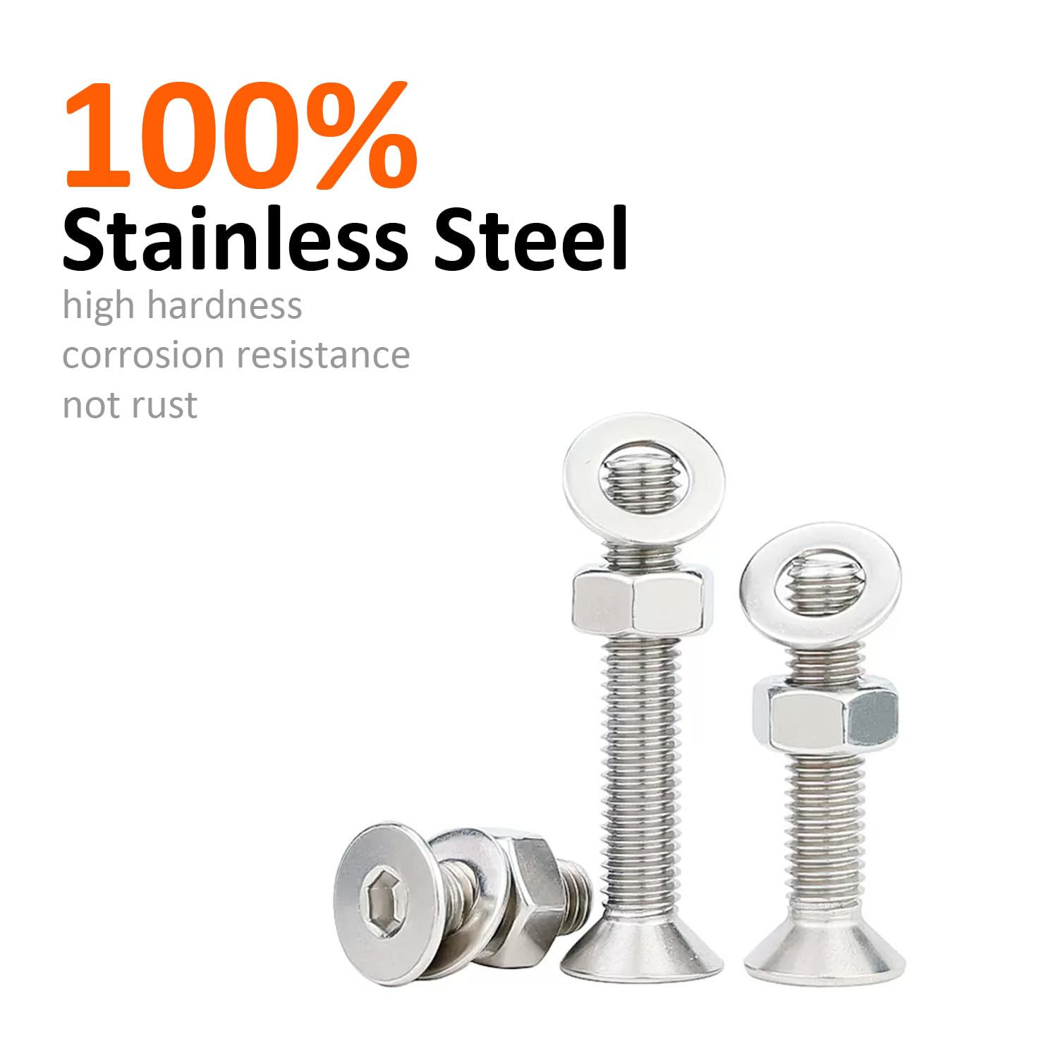 Fullfun 880PCS M2 M3 M4 M5 Hex Socket Flat Head Screw Bolts Nuts Assortment Kit, 304 Stainless Steel Metric Screws with 4PCS Allen Wrenches, Allen Socket Hex Drive Machine Screws Set image number 3