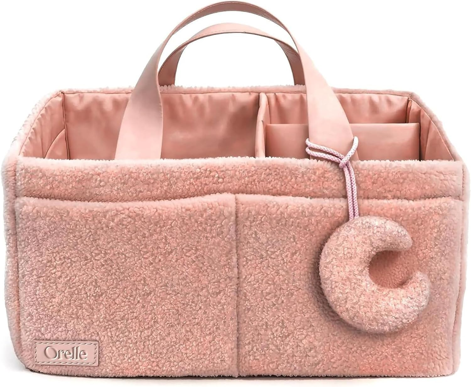 Orelle Sherpa Diaper Caddy Organizer with Matching Pouch | Portable Changing Table Organizer | Teddy Diaper Caddy | Baby Shower Gifts | Baby Organizers and Storage | Boucle Baby Basket | Cream