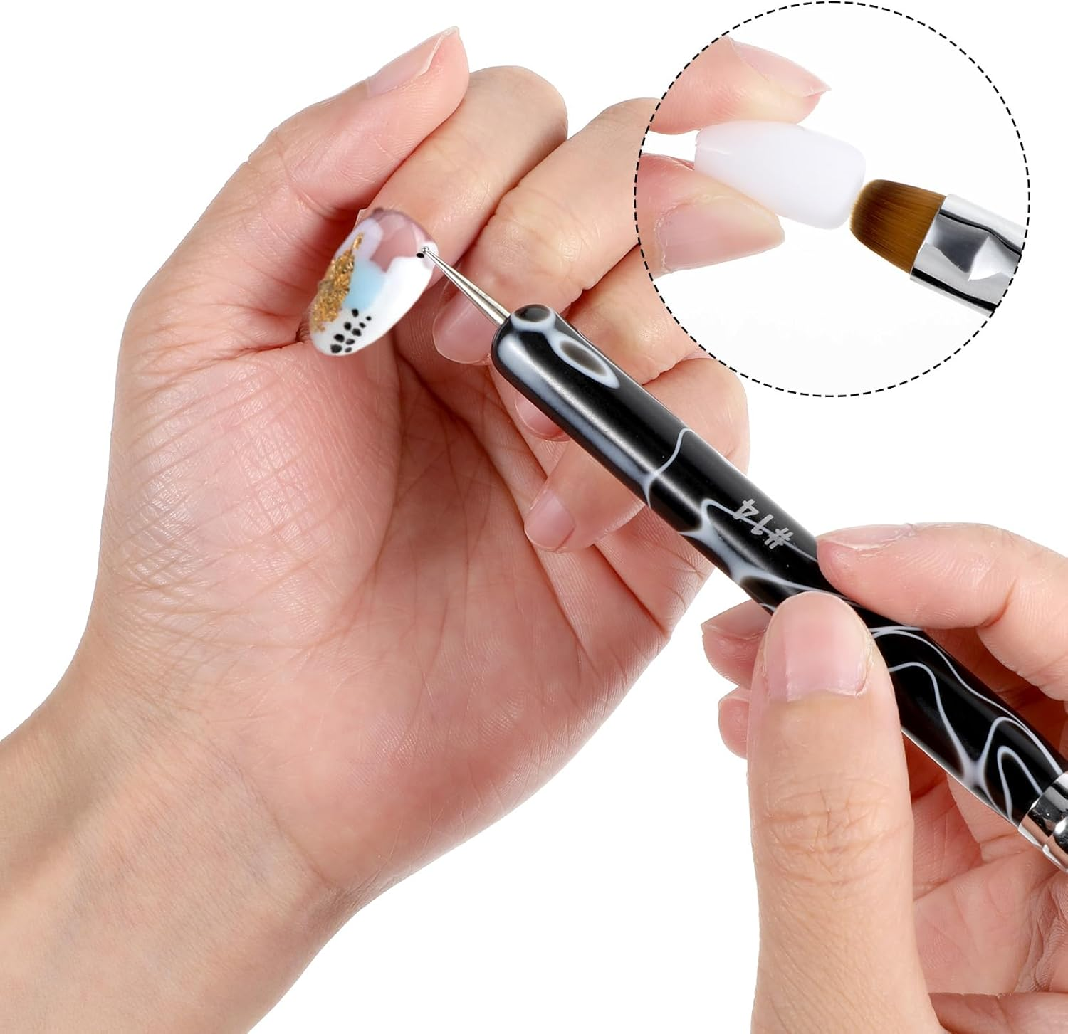 4Pcs 2 Way Nail Art Brush with Dotting French Nail Brush Set French Gel Acrylic Nail Art Brush Professional Manicure Tool for Nail Arts Detailed Design Manicure Cuticle Clean up (10#, 12#, 14#, 16#) image number 1