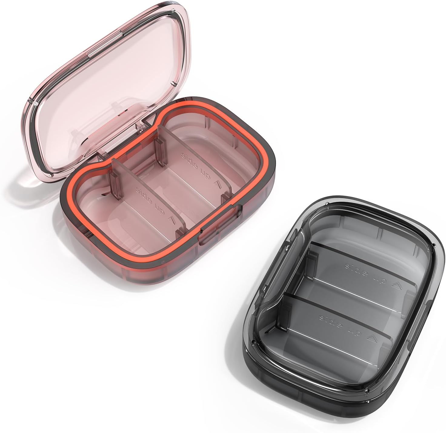 2 Pack 3 Compartment Small Pill Box, Moisture Proof Pill Case, Travel Pill Organizer for Pocket Purse, Daily Portable Medicine Vitamin Box, Fish Oil Box, Supplement Box