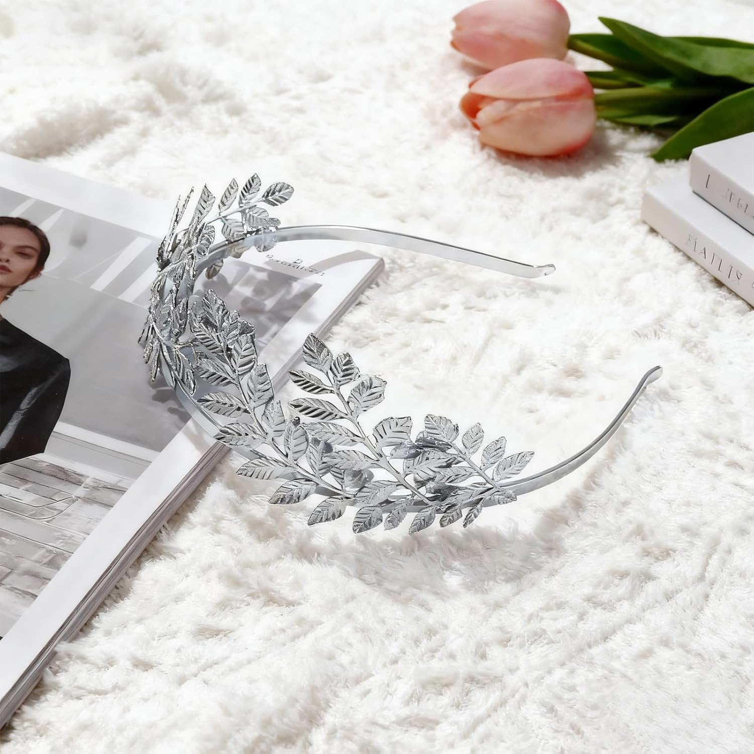 Laurel Wreath, Roman Goddess Headband, Goddess Headband, Laurel Wreath Headpiece, Roman Leaf Crown, Accessories Roman, Headpiece Bride, Suitable for Cosplay, Wedding, Party, Silver image number 4