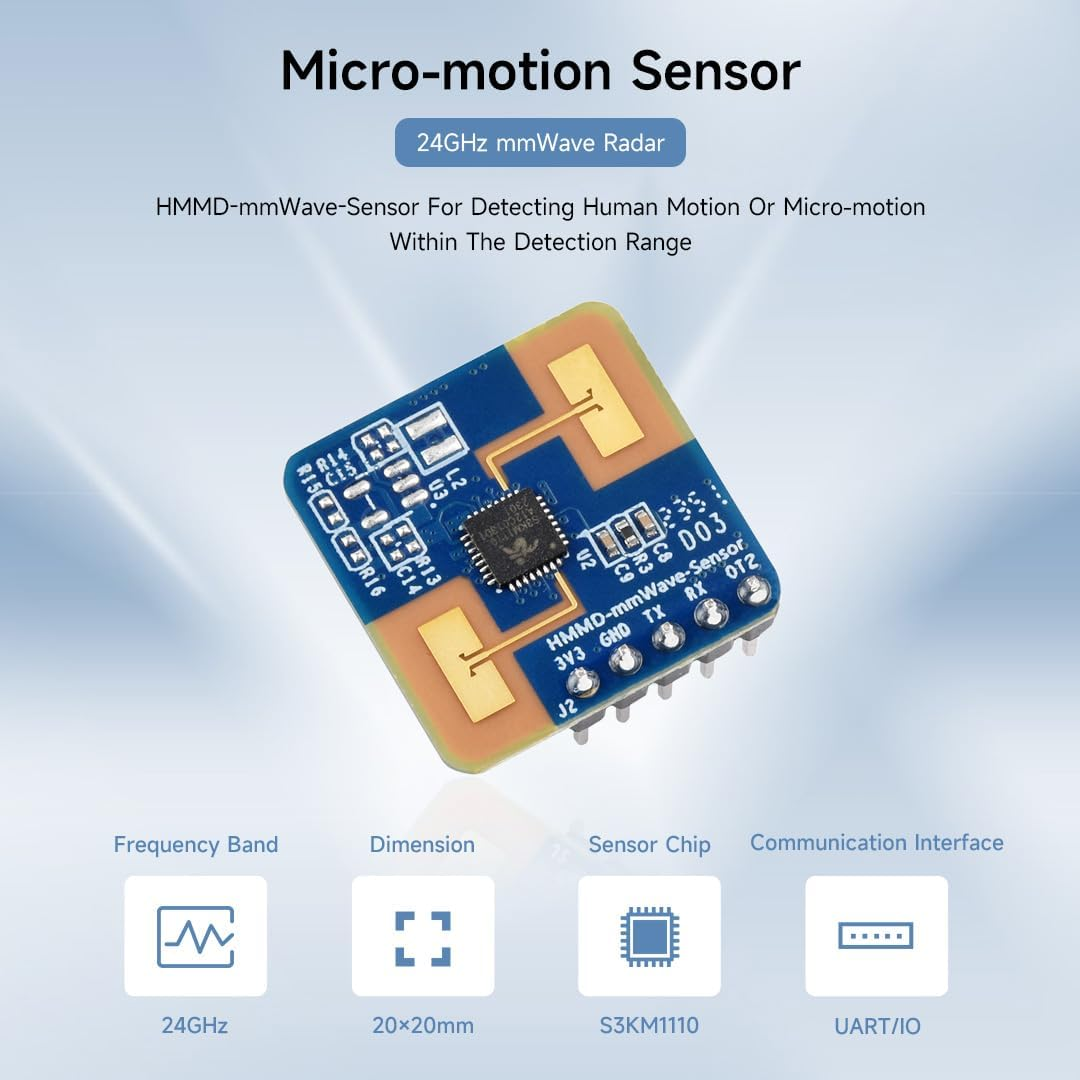 Waveshare Human Micro-Motion Detection Mmwave Sensor, 24Ghz Mmwave Radar, Based on S3KM1110, Adopts Frequency Modulated Continuous Wave (FMCW) Technology, Compact Size and Easy Integration image number 5