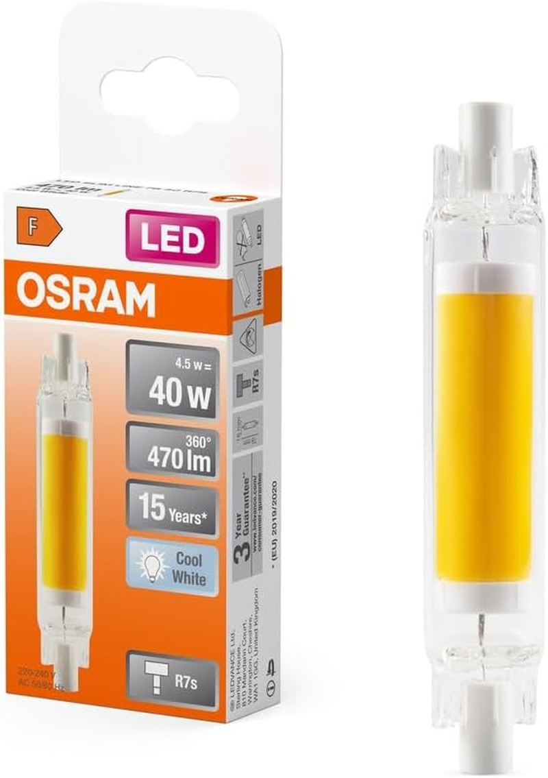 OSRAM LED Slim Line Slim Multicolor LED Lamp with R7S Retrofit Base, 4.5W/470LM, Clear, Warm White Light with 2700K, Non-Dimmable, IP20, Lead-Free Glass, 16Mm Diameter image number 2