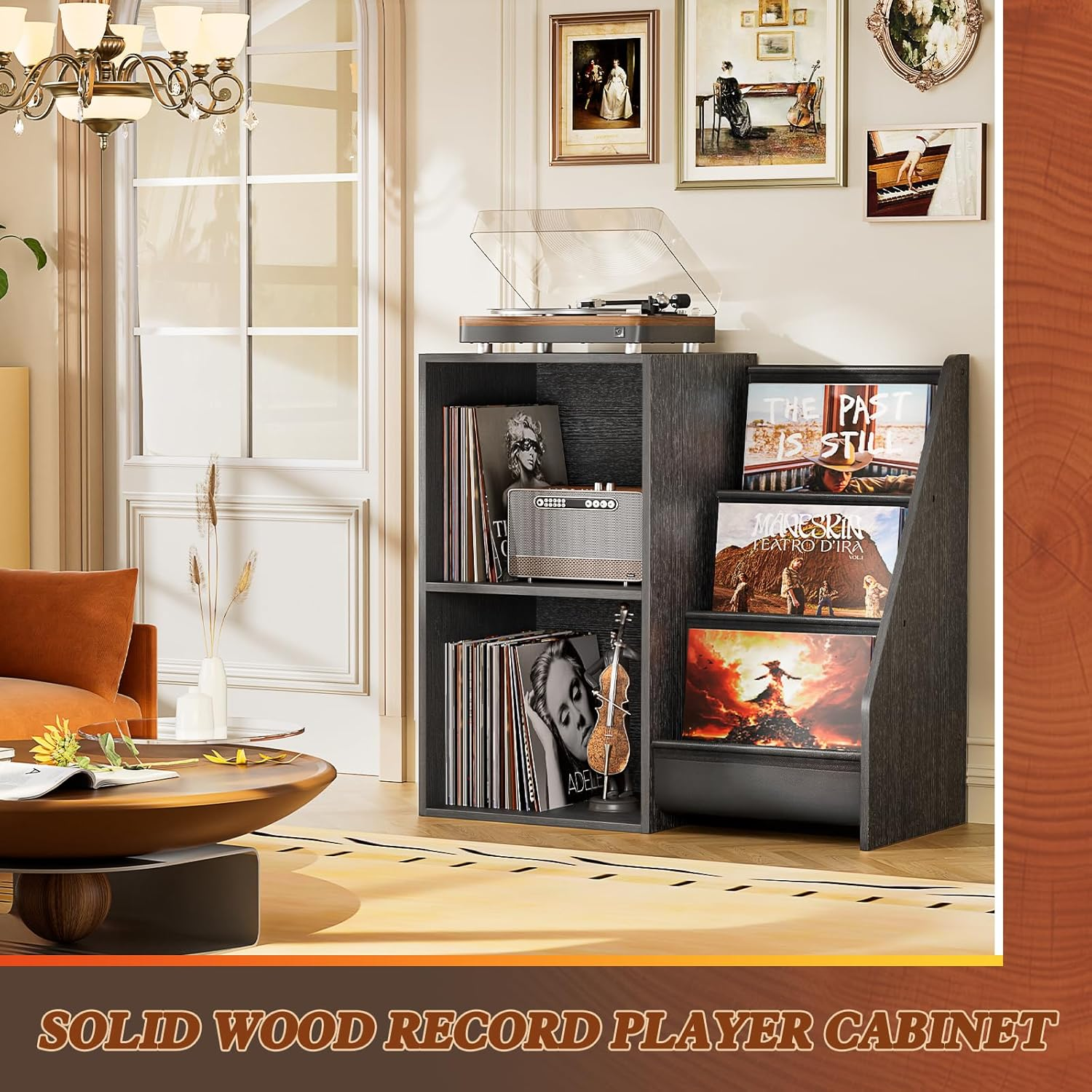 Record Player Stand,Turntable Stand with Vinyl Record Storage,Record Player Table with Vinyl Display Holder Shelf,Record Player Cabinet with 220 Albums Organizer,Media Console Cabinet for Stereo Audio image number 3