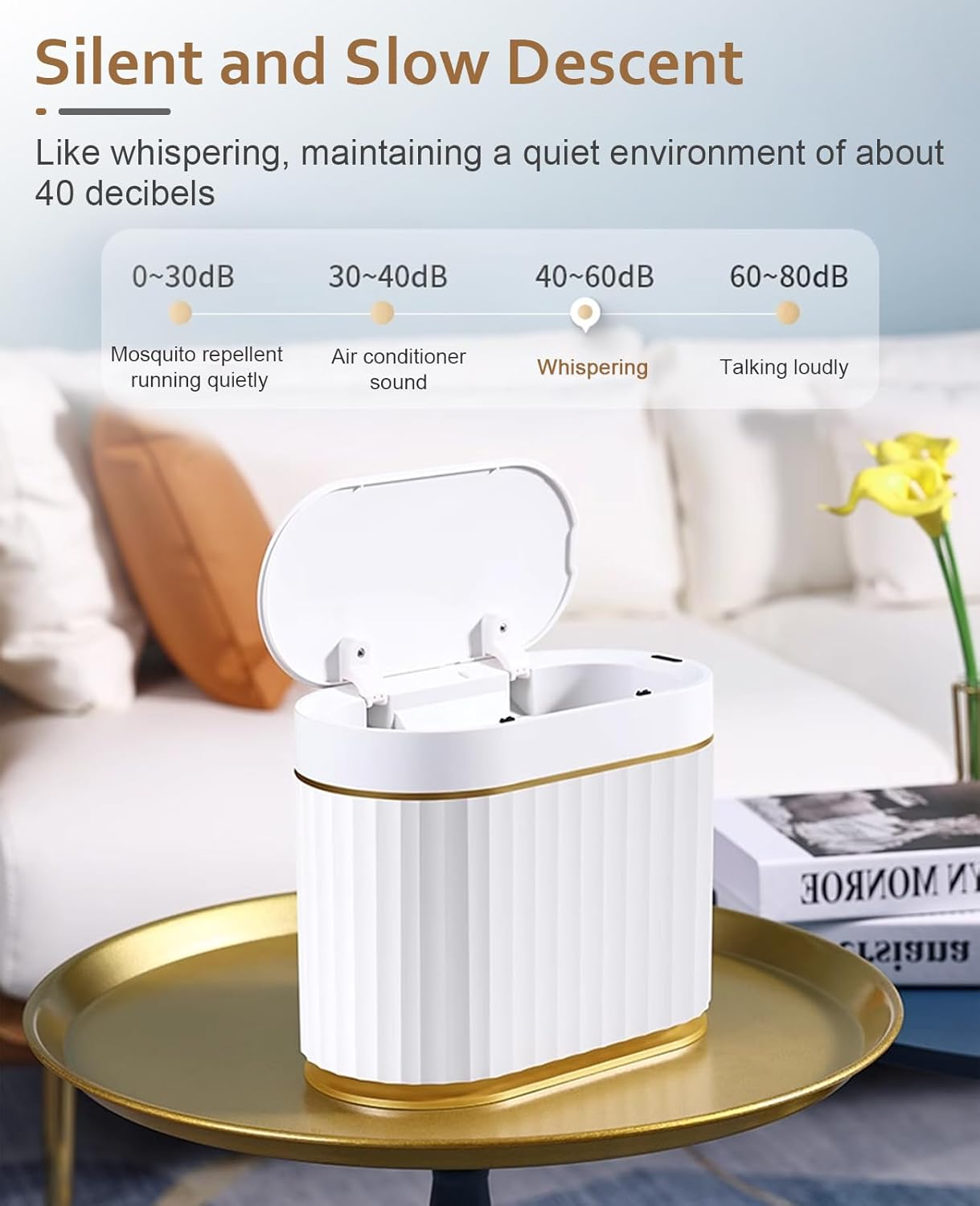 Aupekro Smart Trash Bin with Lid, 2 Pack Slim Automatic Garbage Can, Waterproof Plastic Rubbish Bin Narrow Motion Sensor Wastebasket for Bathroom, Bedroom, Living Room, Office (5 Liter+9 Liter) image number 1