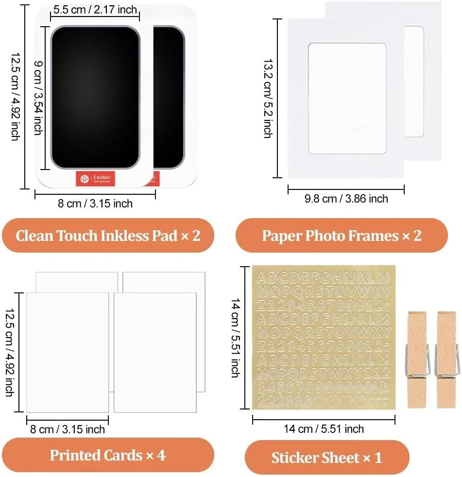 Baby Handprint and Footprint Kit - Safe Print Kit with 2 Inkless Ink Pads, 4 Imprint Cards, 2 Photo Frames, 1 Sticker Sheet & 2 Clips, Family Keepsake Gifts for New Parents, 0-3 Months Baby image number 2