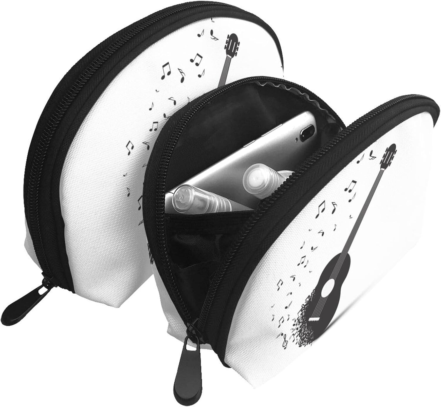 Cozimangoe Coin Pouch Makeup Bags Set, 2 Piece Shell Shape Cosmetic Bag with Pockets for Daily Travel Handbag Lipstick Keys Toiletry, Personalized Acoustic Guitar image number 5