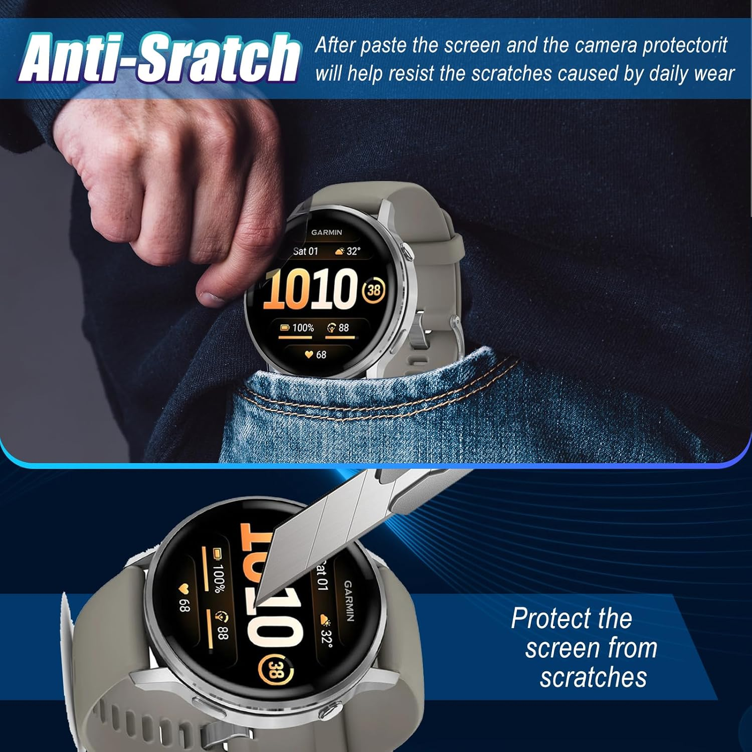 Wookfiss Screen Protector for Garmin Venu 4 45 Mm for Tempered Glass, [Pack of 3] HD Composite Ultra Thin Screen Protector, 3D Full Coverage [Anti-Scratch] [Bubble-Free] Tempered Glass Screen image number 2