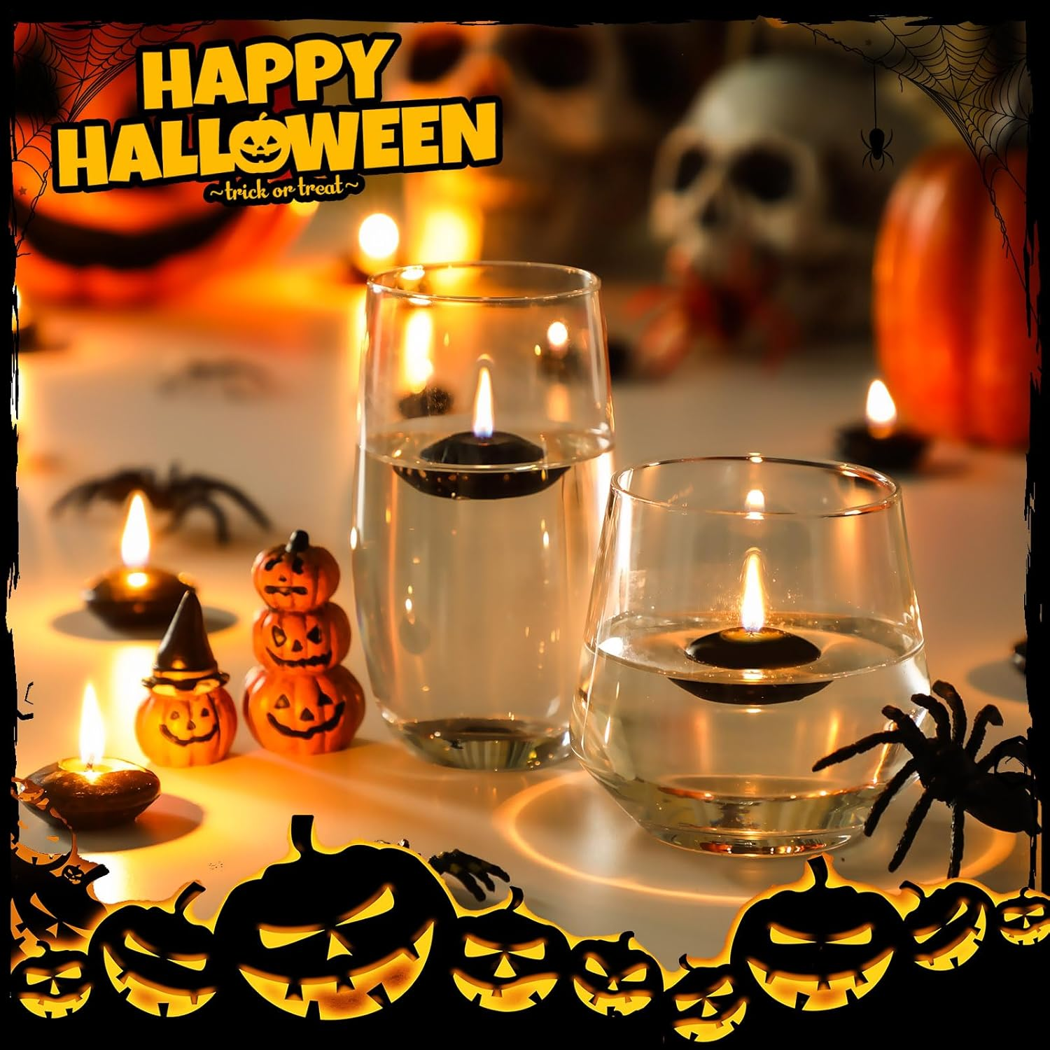 Nuanchu 30 Pcs Black Floating Candles Centerpieces Bulk 1.5 Inch Small Unscented Votive Floating Candles Decoration for Valentine'S Day Party Wedding Anniversary Holiday Party Gifts Home Pool Decor - Orange image number 5