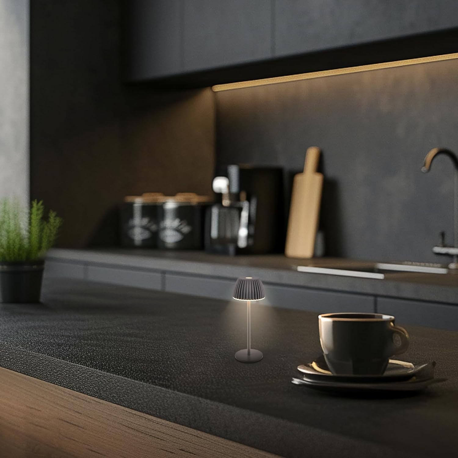 BRILONER - Riffle Nano LED Table Lamp Wireless IP44 with Light Edge, 6 X 15.5 Cm, Touch Dimmer, Battery Replaceable, Bedside Lamp, LED Lamp, Battery Lamp, German Design Award Winner 2025, Anthracite image number 3