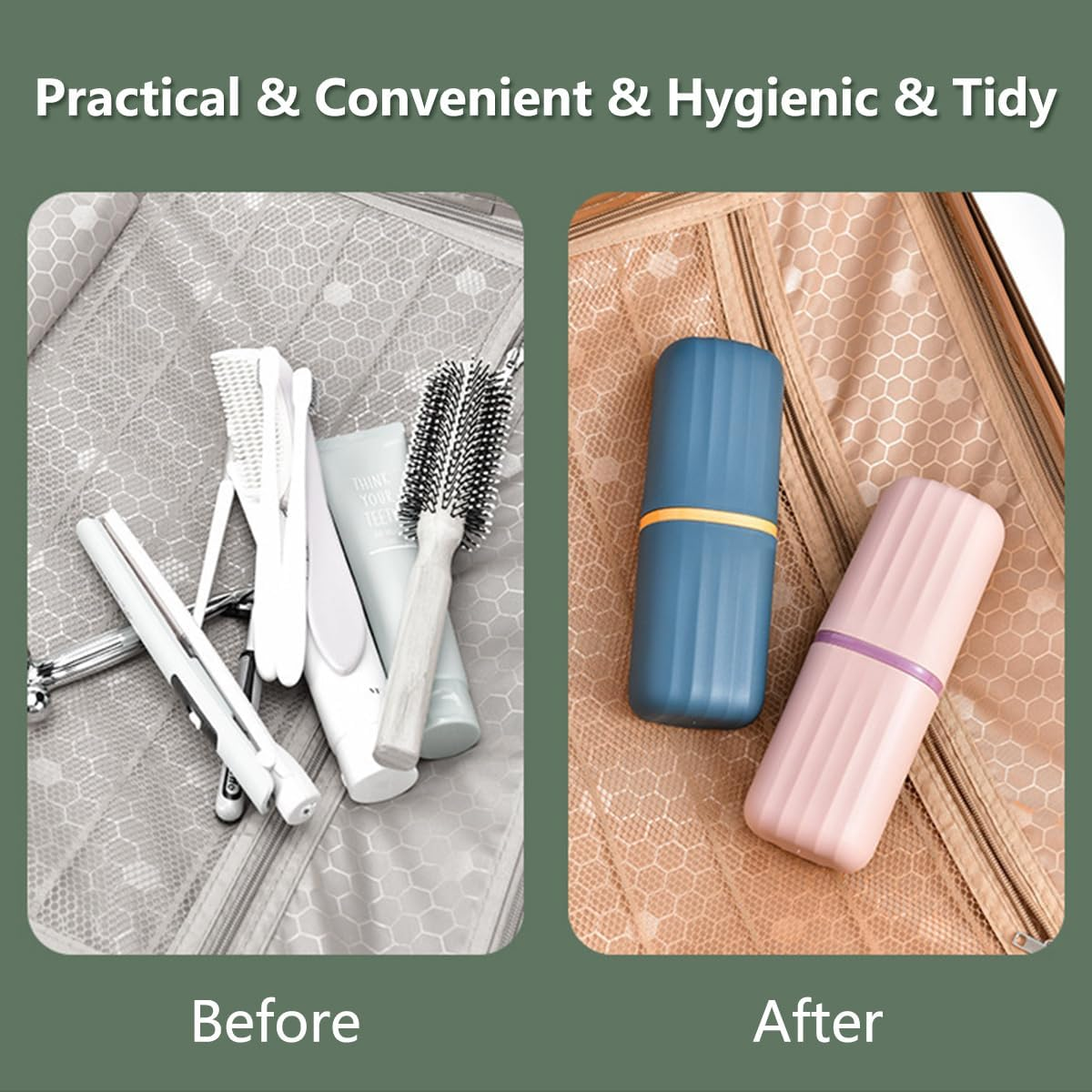 2 Pack Travel Toothbrush Case, Toothbrush Holders with Cover, Portable Toothbrush Cup Cover, Travel Toothbrush and Toothpaste Case Set Organizer for Traveling image number 4