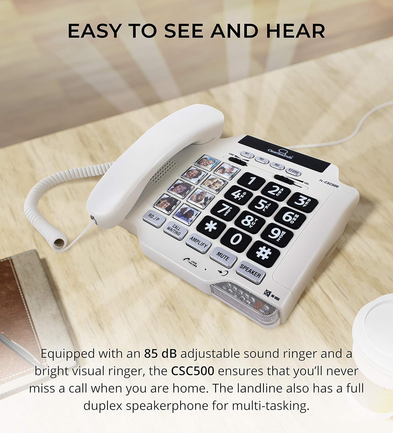 Clearsounds CSC500 Amplified Landline Phone with Speakerphone and Photo Frame Buttons - up to 40Db Amplification, T-Coil Hearing Aid Compatible