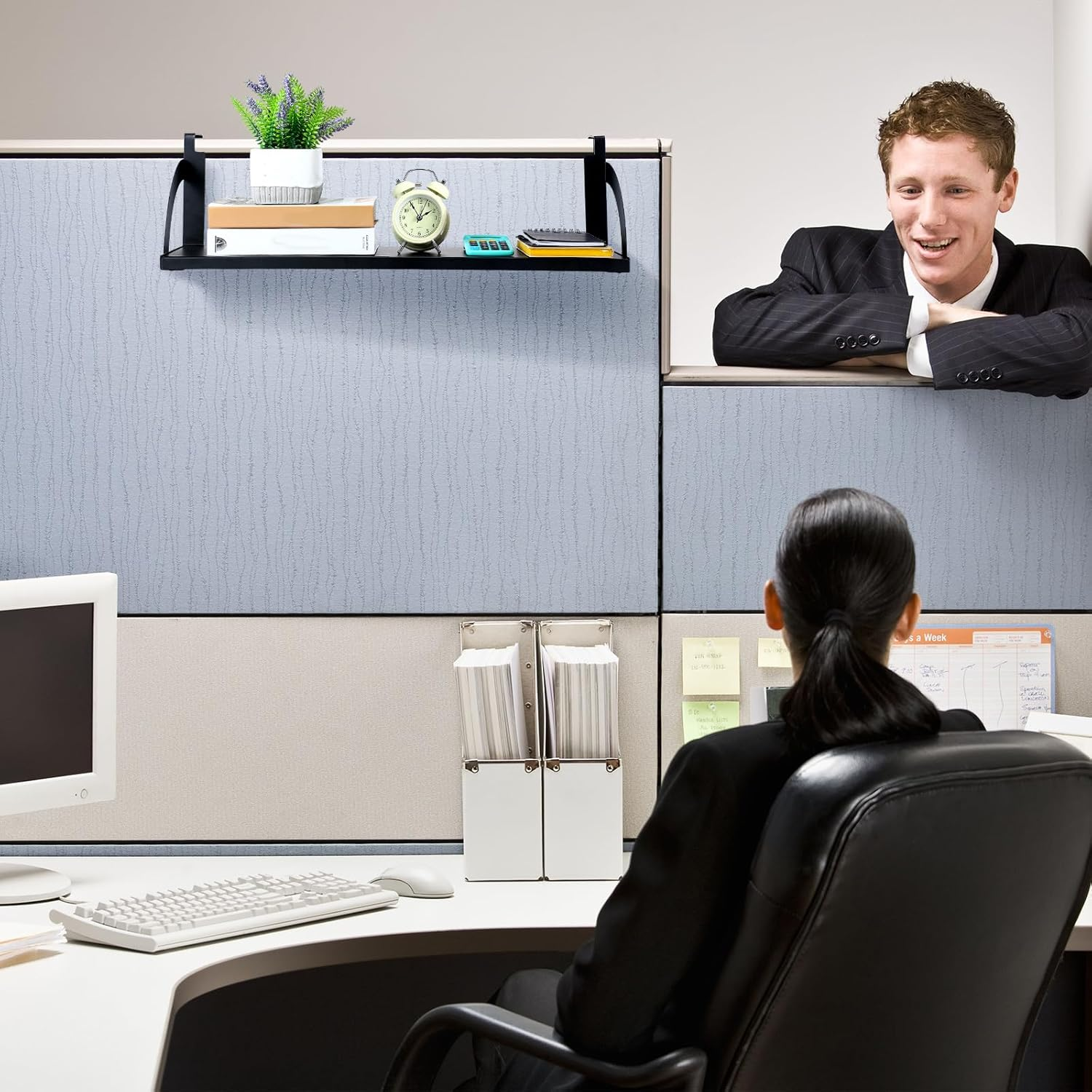 Tandefio Office Cubicle Shelf 24" Hanging Cubicle Storage Organizer File Hanging Shelf Accessories Storage Organizer Bookshelf with Hooks for Home Desk, Black - White image number 6