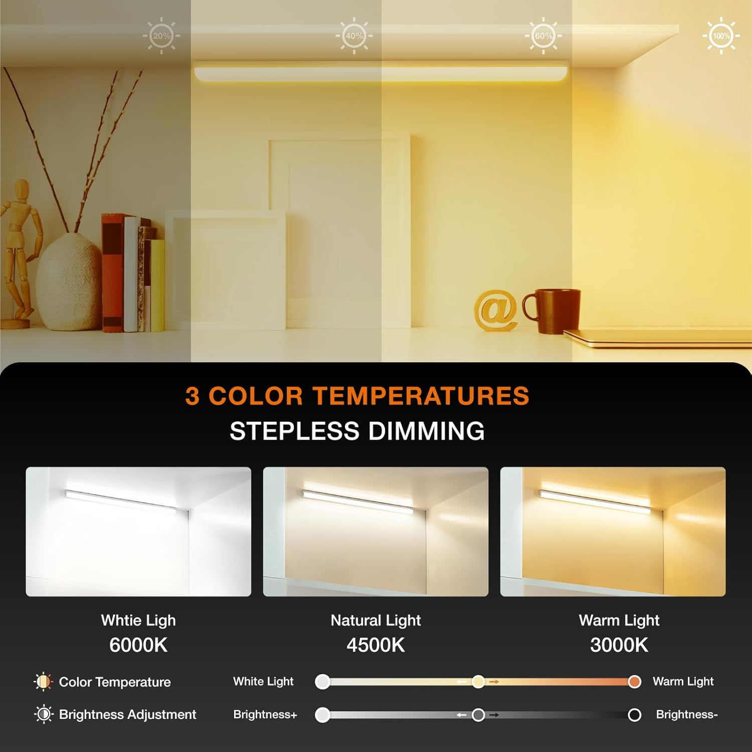 Under Cabinet Lights with Remote Control,Magnetic Rechargeable Light Bar,Under Cabinet Lighting Wireless under Counter Lights for Kitchen (White, 30CM) image number 3