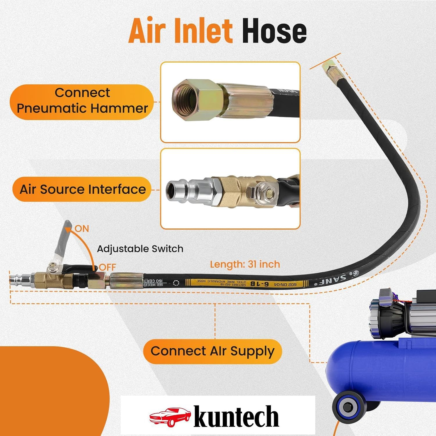 Pneumatic Injector Puller Set, 5-8 Bar Air Vibration Diesel Fuel Injector Removal Tool Set of 37 with Extractor Hammer, 19 Adapters, Extension Hose, and EU US JP Connectors image number 1