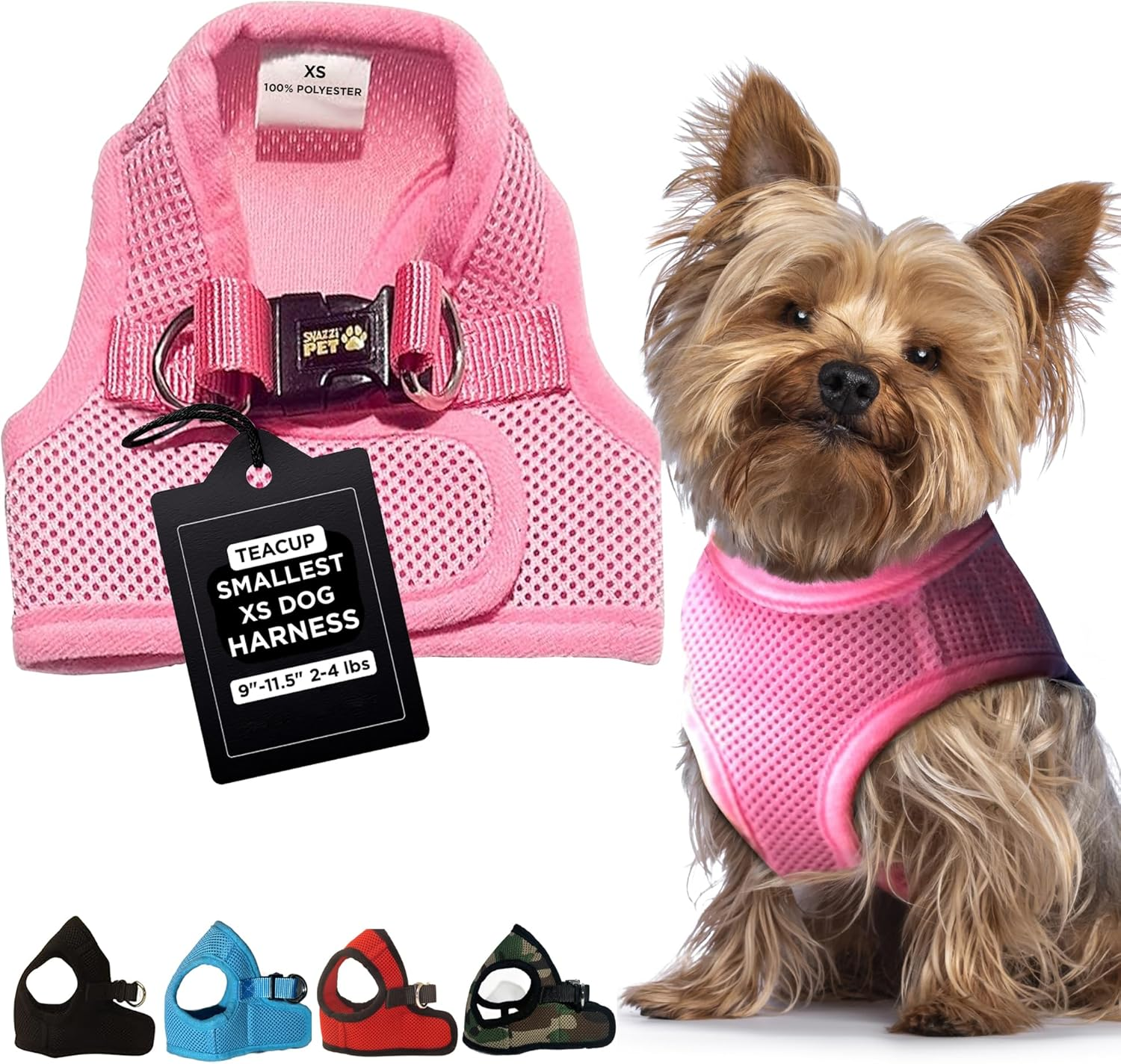 Soft Mesh Comfy Step in Dog Vest Harness For, Toys, Minis, Puppies, Small Dog Breeds 2-16 Lbs. Baby Pink, Sky Blue, Black, Red, Camo, X-Small, Small, Medium, Large, X-Large (Baby Pink, X-Small) image number 2