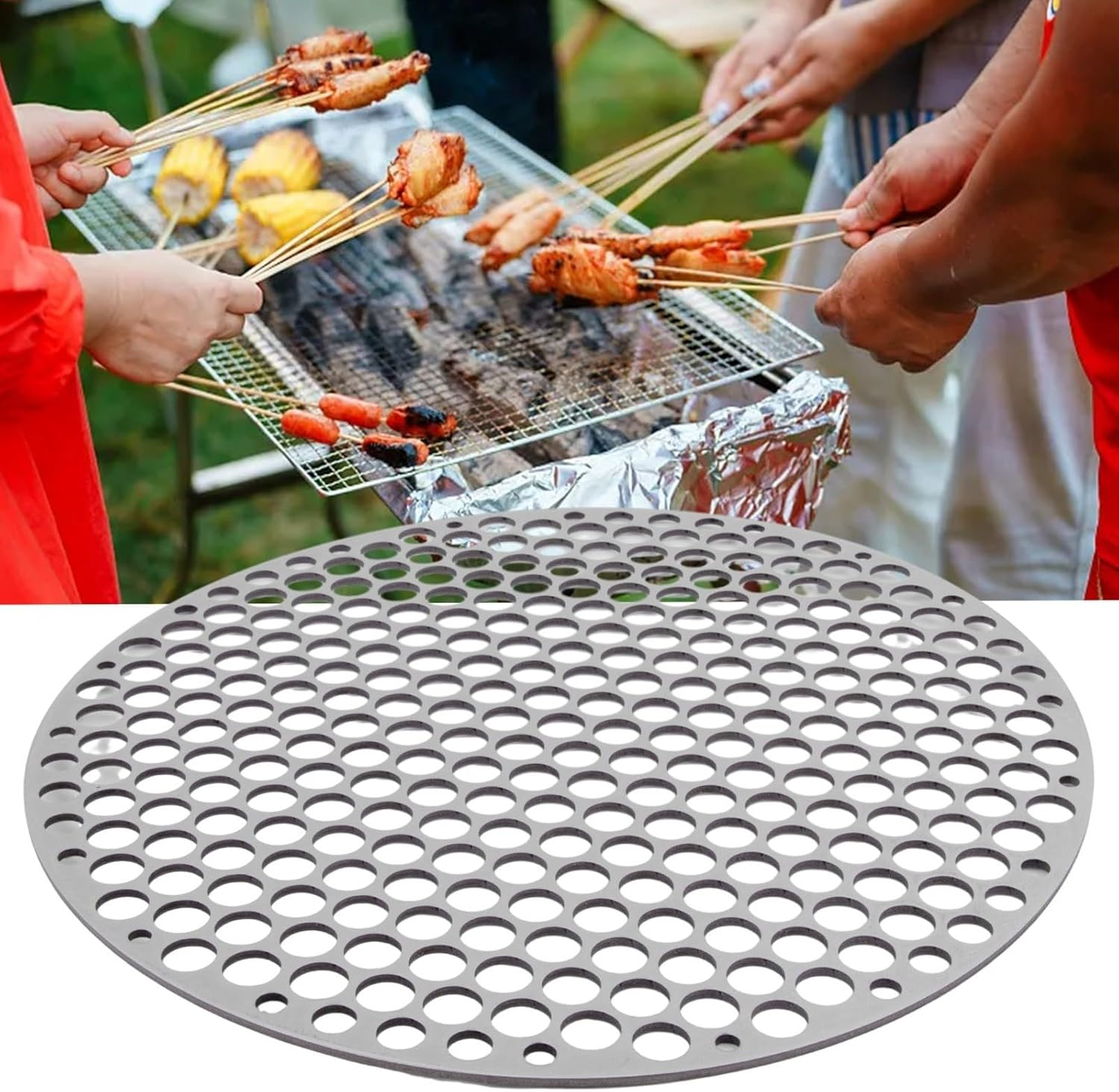 Grill Basket, Stainless Steel BBQ Grill Grate Basket Portable Outdoor Camping Net Barbecue Grill Rack round Grill Cooking Accessories for Grilling Vegetables Fishes(30Cm) image number 6