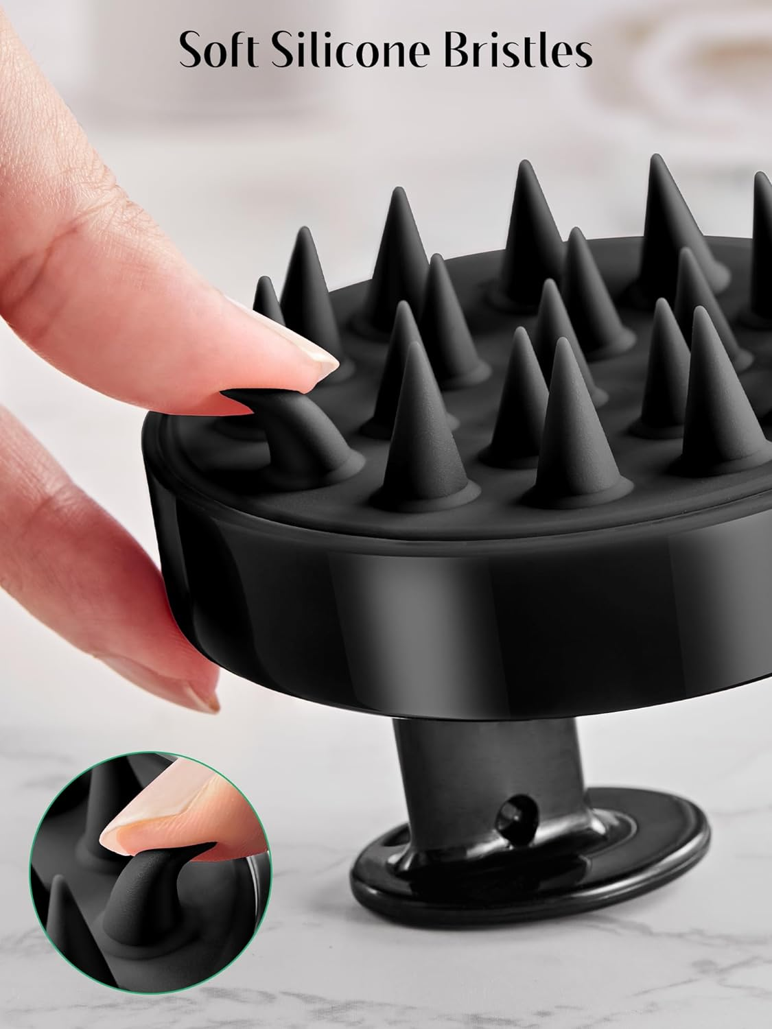HEETA 2 Pack Hair Scalp Massager Shampoo Brush for Hair Growth, Hair Scalp Scrubber with Soft Silicone, Wet and Dry Hair Detangler (Whole Black & Whole Black) image number 3