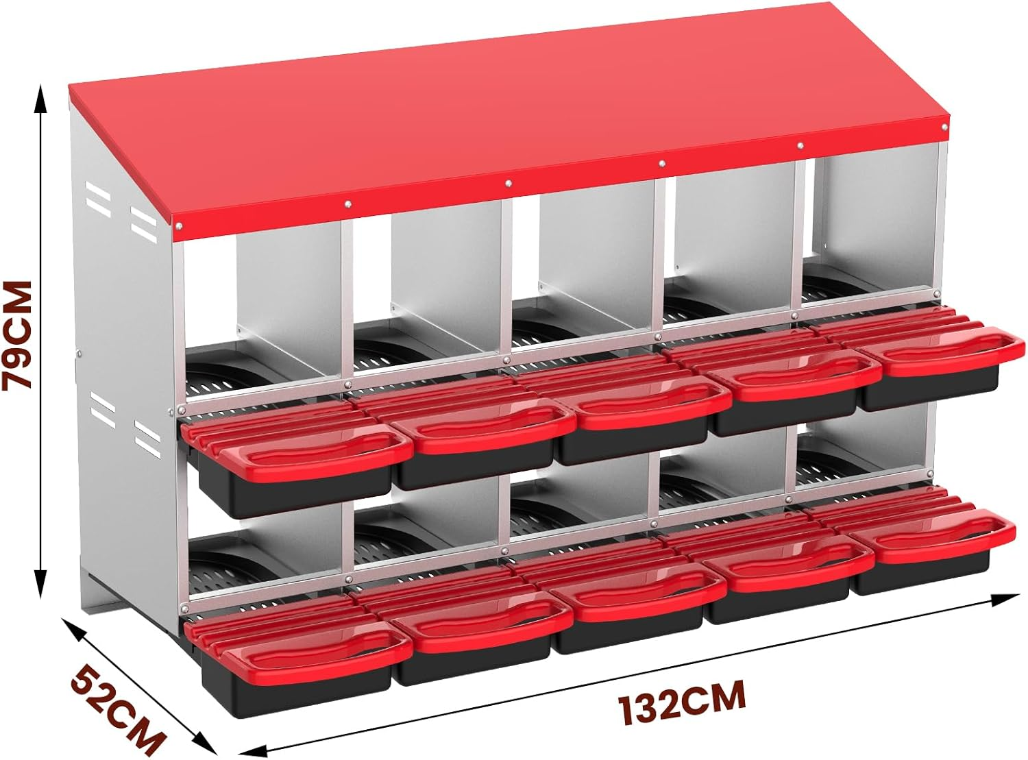 Advwin Chicken Nesting Box, 10 Compartment Galvanized Steel Chicken Laying Boxes, Nesting Boxes for Chickens, Easy Egg Collection for Chicken Coop, Backyard, Farms image number 4