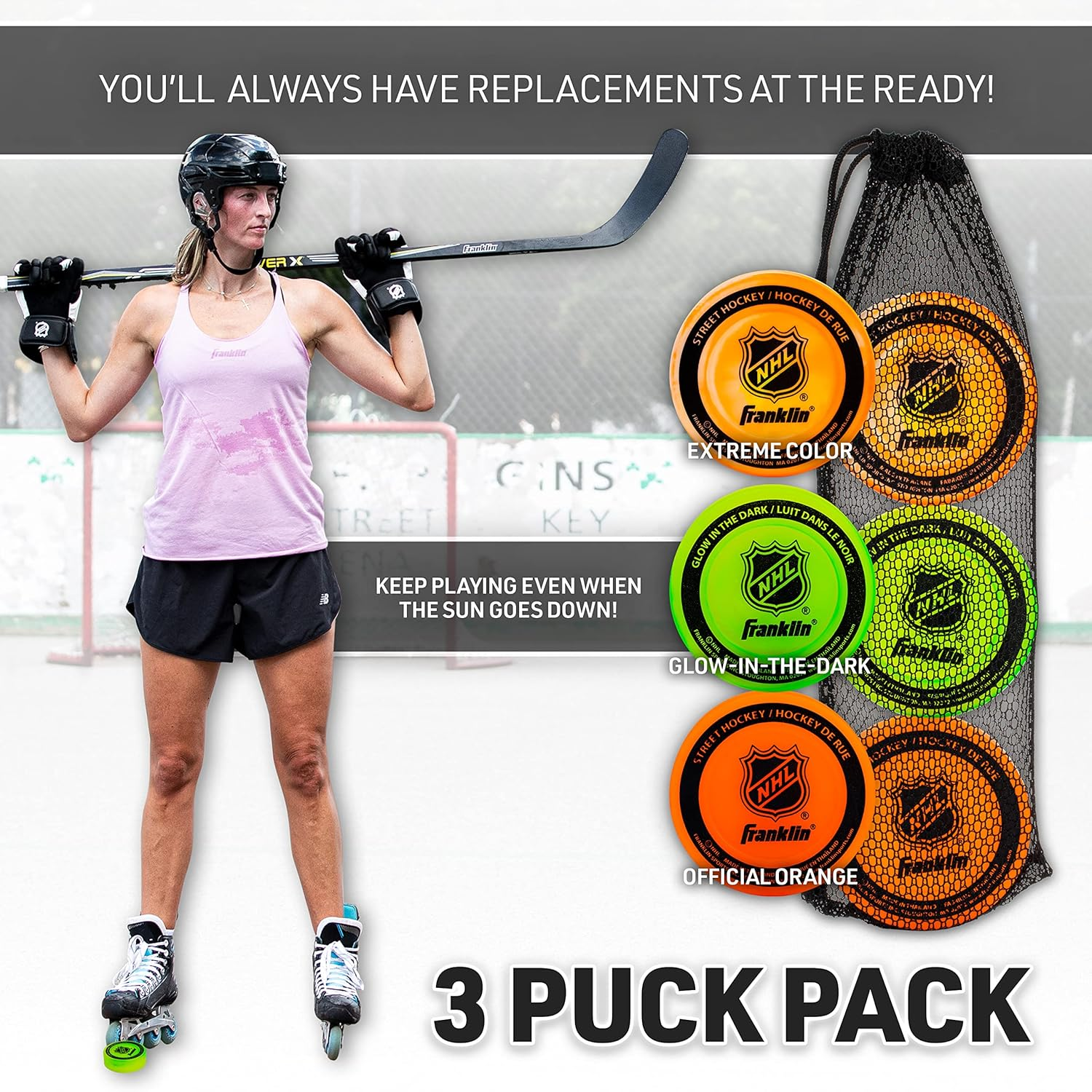 Franklin Sports NHL Street Hockey Balls - No Bounce Outdoor Street + Roller Hockey Balls - Official Size for Youth + Adult Street Hockey - Assorted Colors - 1, 3, and 15 Bulk Packs