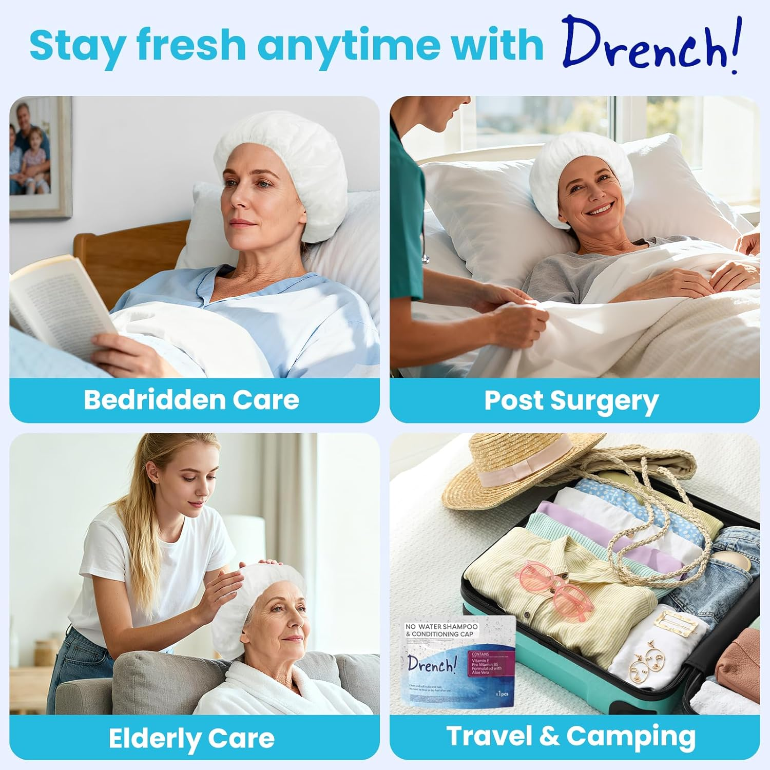 No Rinse Shampoo Caps (5 Pack) | Luxury Haircare with No Drips, Mess or Residue. No Water Needed, Just Massage the Cap and Towel Dry! (By Drench! Medical) image number 3