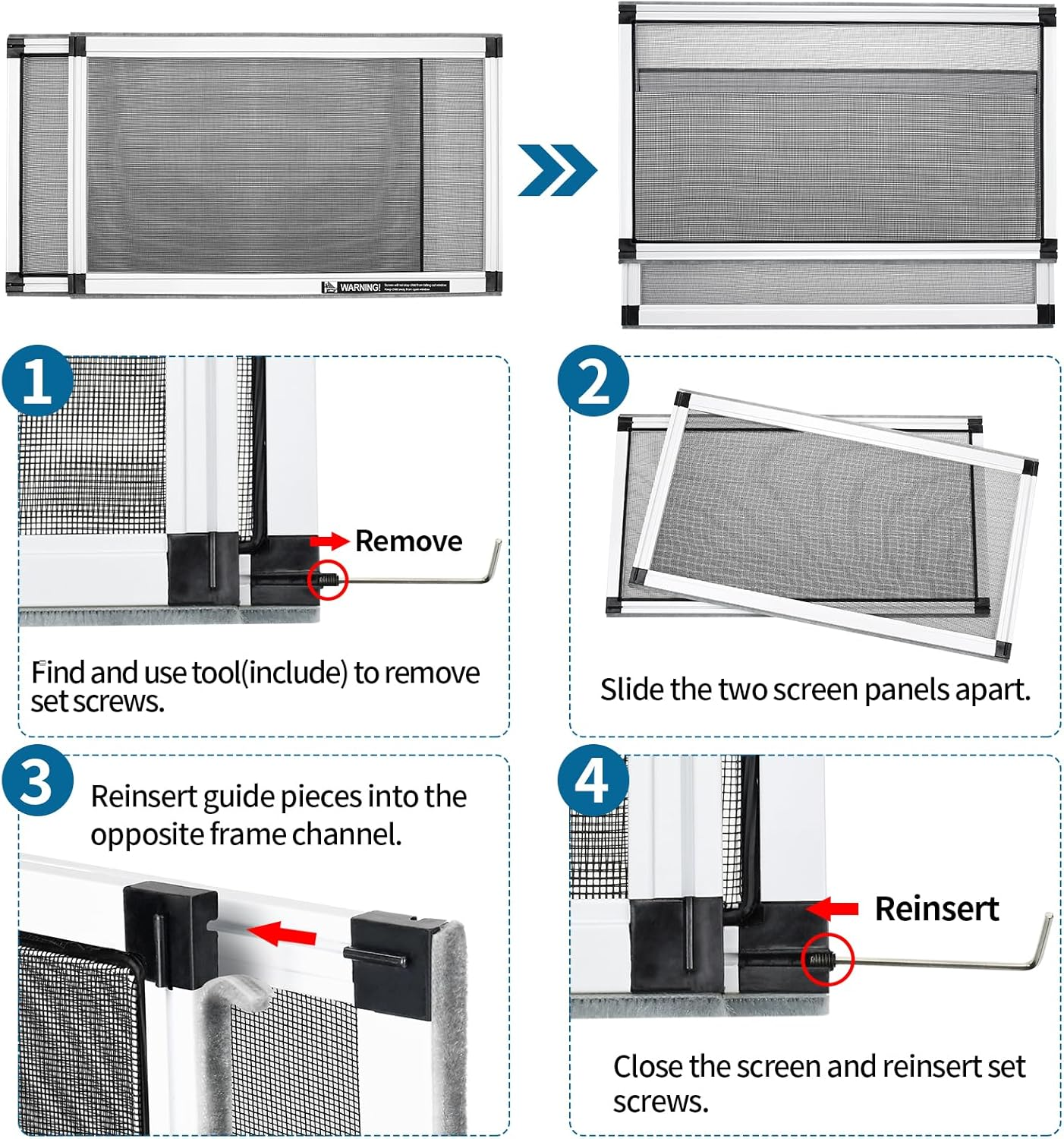 Yoochee Expandable Window Screen, 2 Pack Adjustable Window Screen (10" H X 19" - 36" W) - Small Replacement Window Screens with Frame, Durable Replacement Screen for Window image number 2