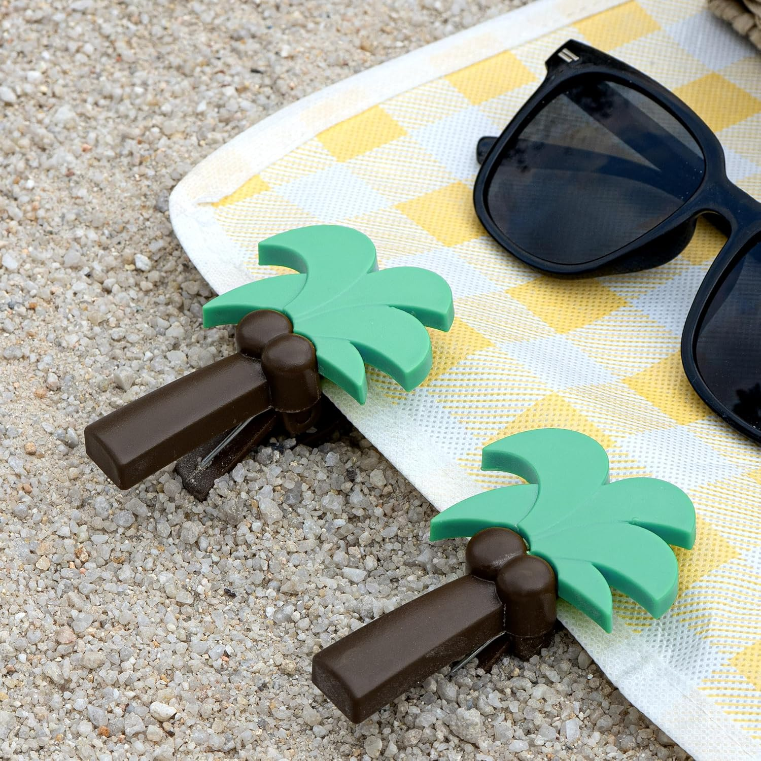 SHIDOW Beach Towel Clips, Anchor Stakes Clamps, Outdoor Beach Towel Anchor Stakes Clips, Picnic Blanket Holders, Sand Spikes (Coconut Palm Tree, 10 Pcs, Grey) image number 1