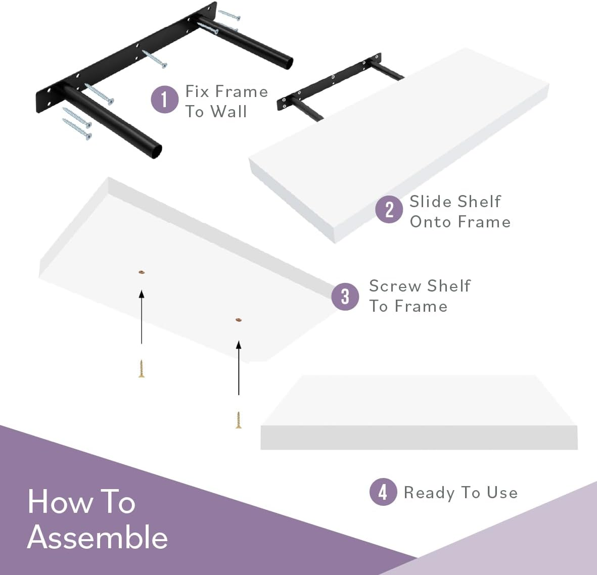 Anika Floating Shelf / 3 Separate Sizes & 4 Colour Options / 3.8Cm Thick Hollowboard/Bedroom/Kitchen/Living Room/Office (White, 60Cm) image number 1
