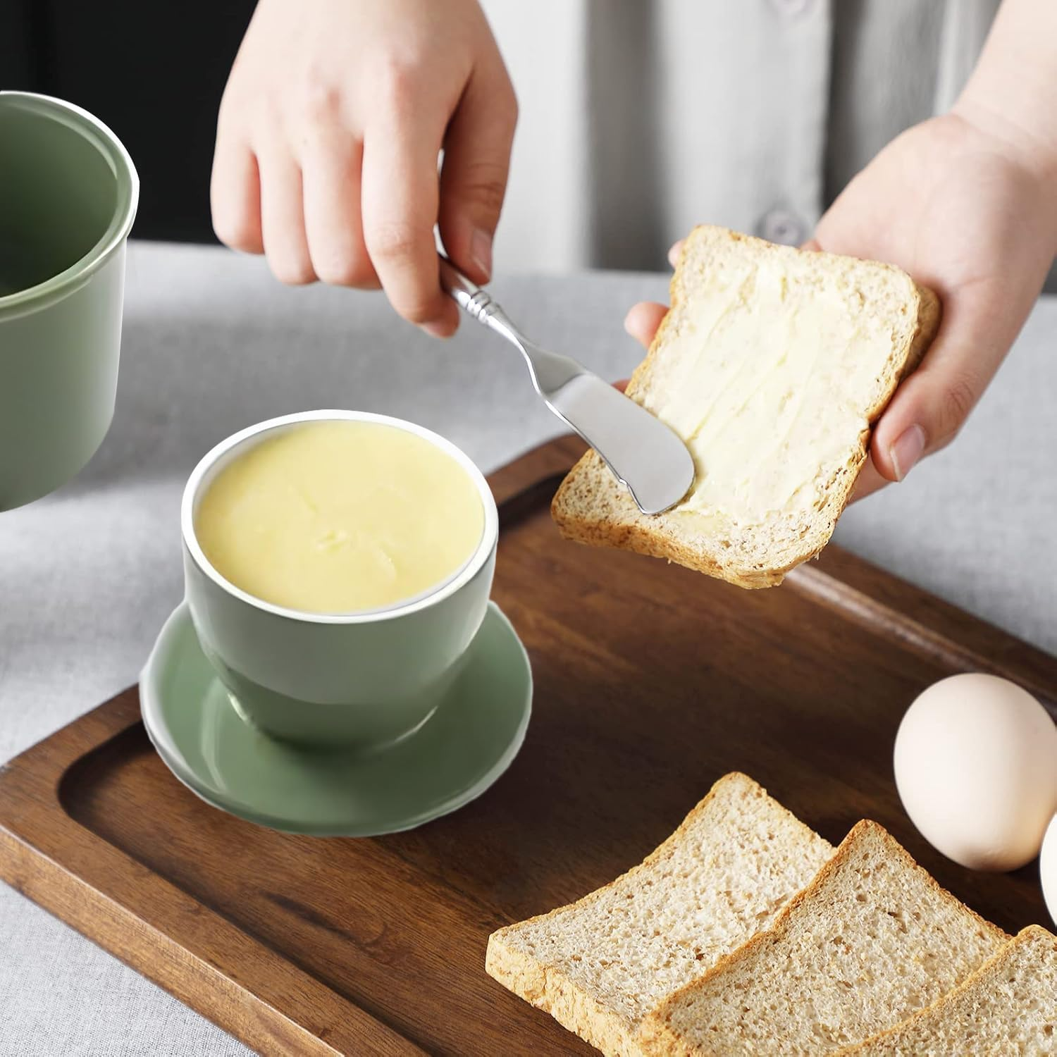 French Butter Crock for Counter with Water Line, Butter Dish Butter Crock French Butter Butter Keeper Butter Dish with Lid Butter Dish with Lid for Countertop(Green) image number 3